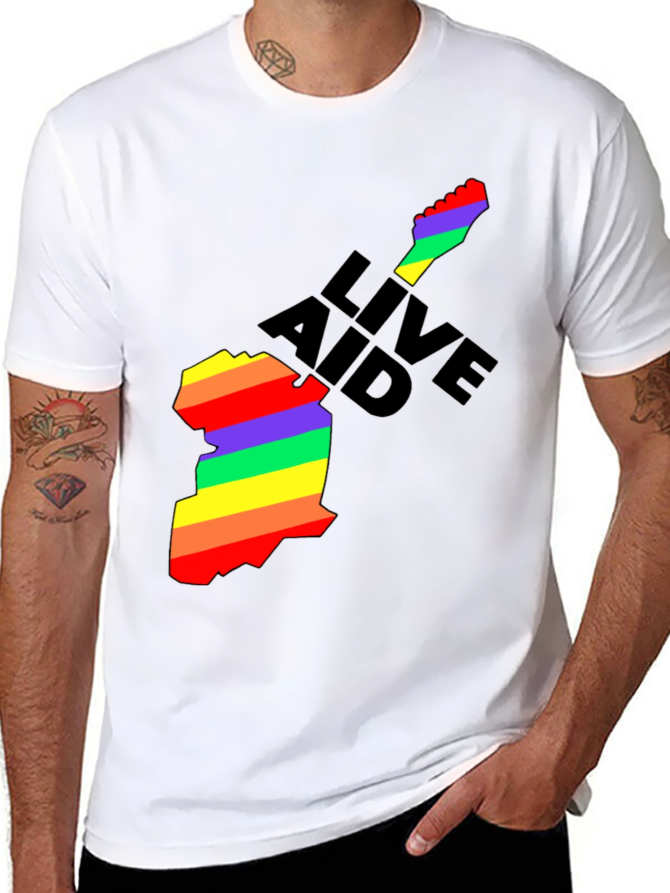 Live Aid Rainbow Guitar Graphic T-Shirt