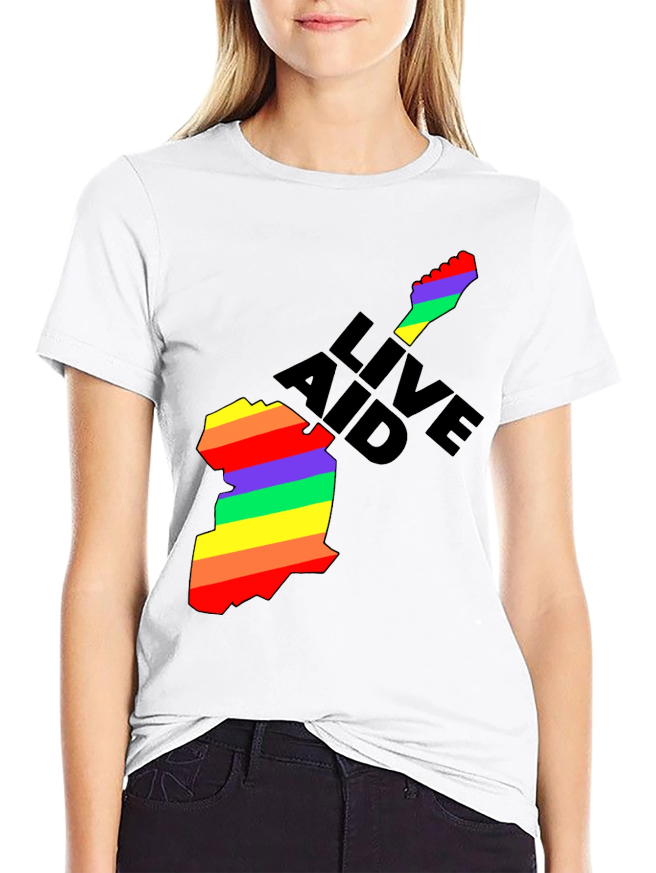 Live Aid Rainbow Guitar Graphic T-Shirt