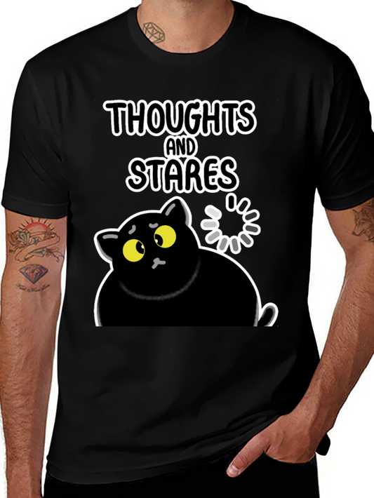 Thoughts and Stares Cat Graphic Tee - Black Unisex T-Shirt