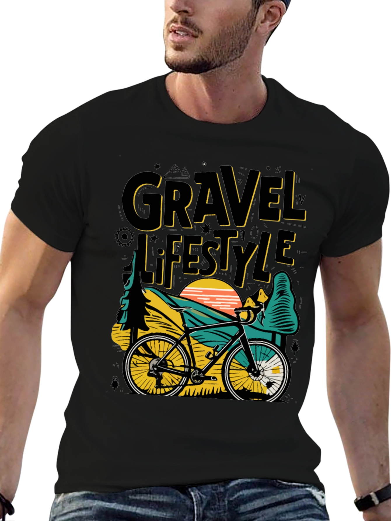 Gravel Lifestyle Black T-Shirt Cycling Adventure Tee