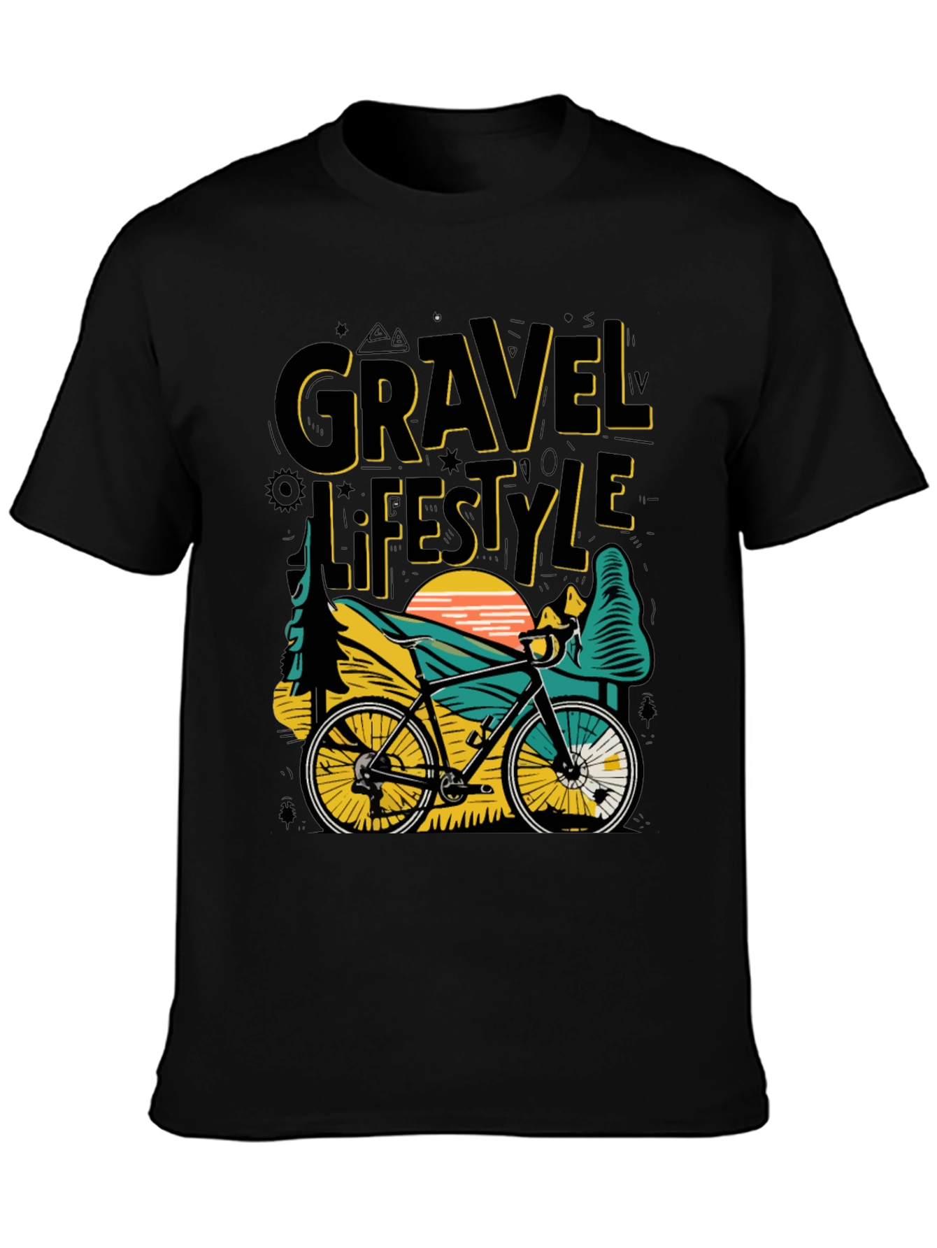 Gravel Lifestyle Black T-Shirt Cycling Adventure Tee