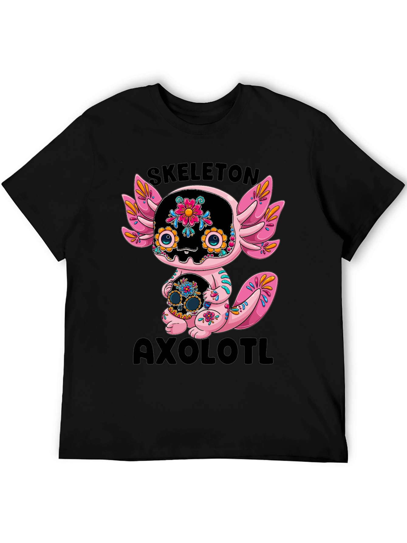 Skeleton Axolotl T-Shirt - Day of the Dead Style