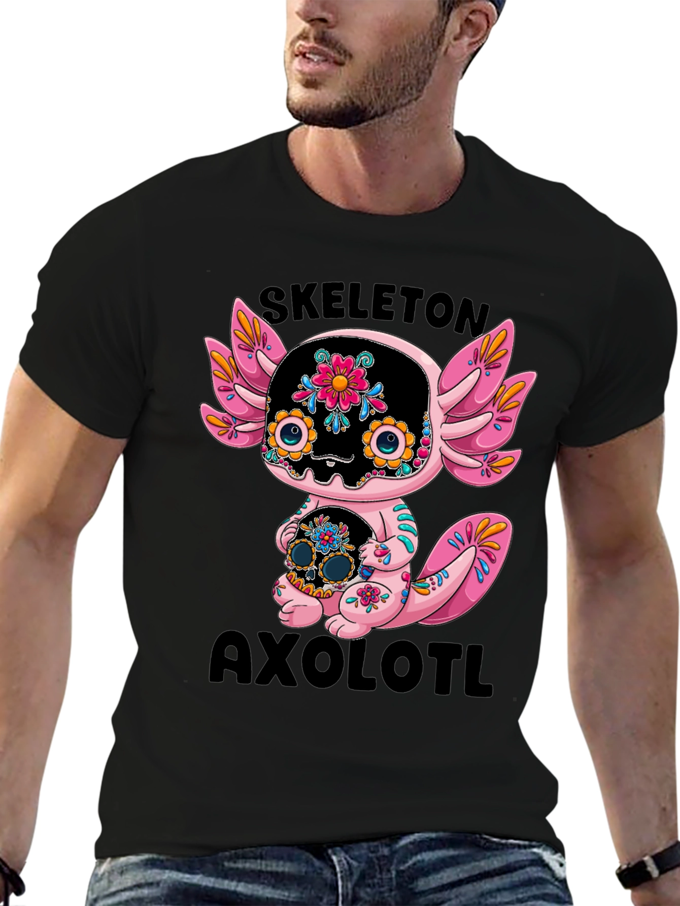 Skeleton Axolotl T-Shirt - Day of the Dead Style