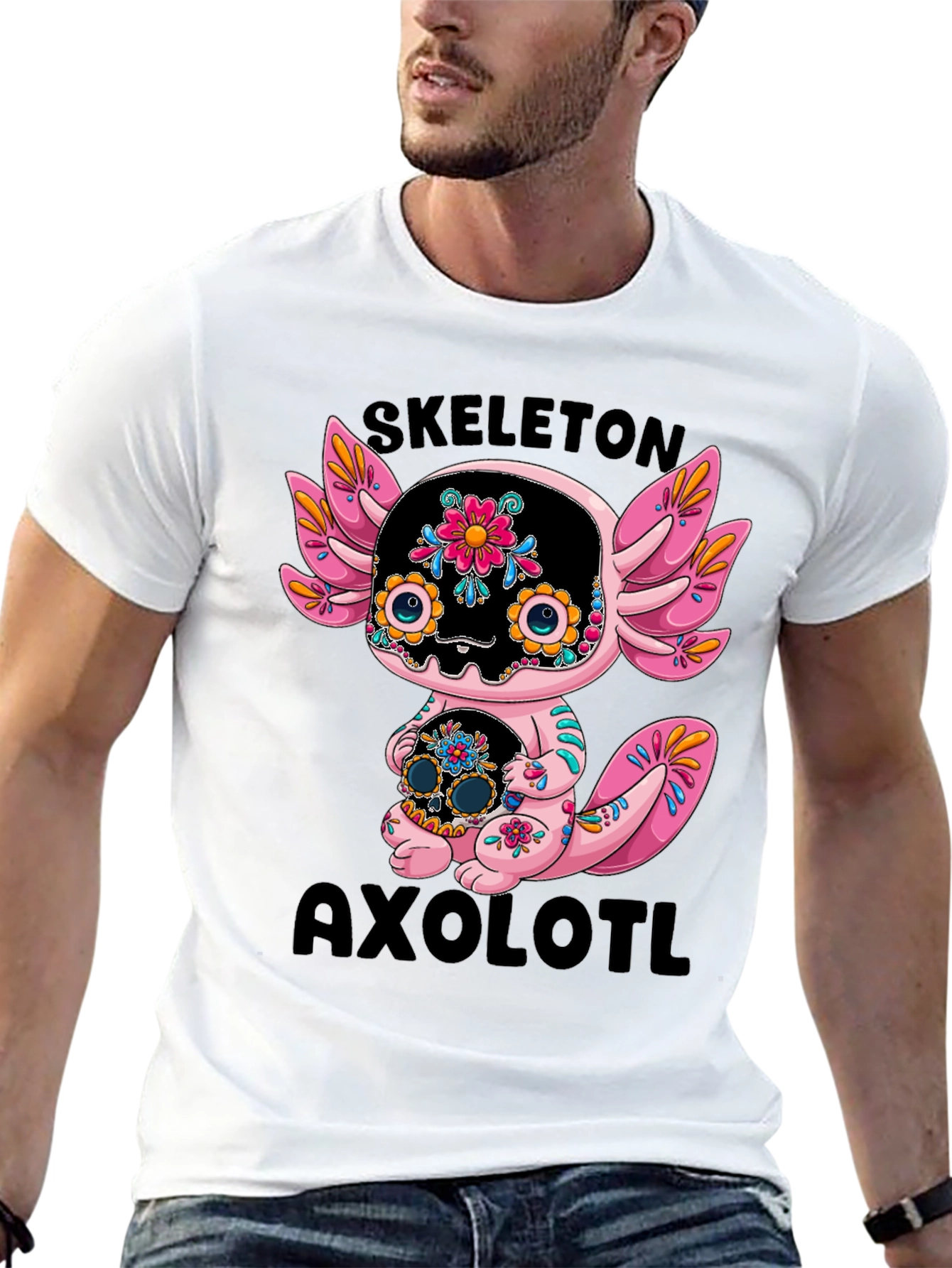 Skeleton Axolotl T-Shirt - Day of the Dead Style