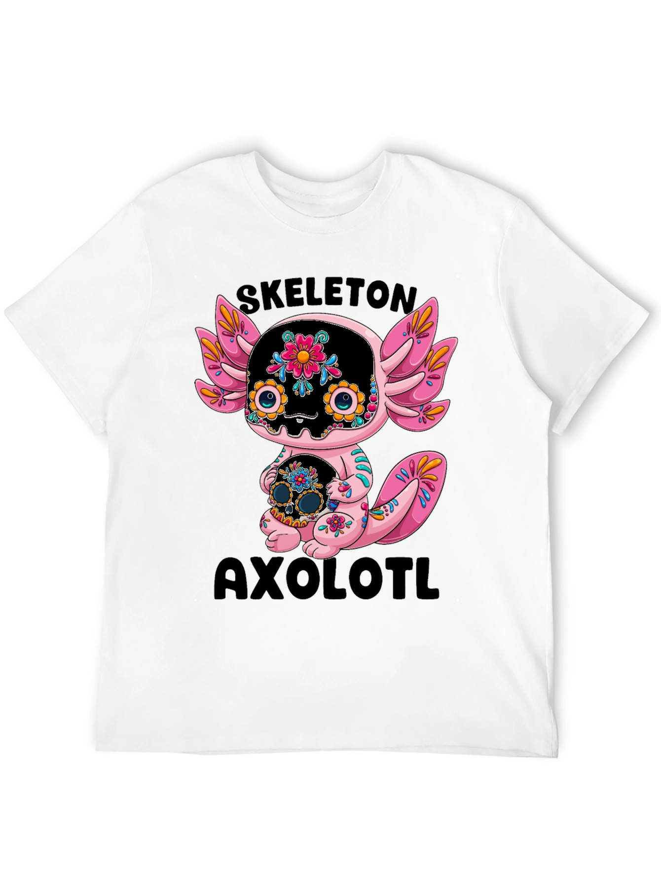 Skeleton Axolotl T-Shirt - Day of the Dead Style