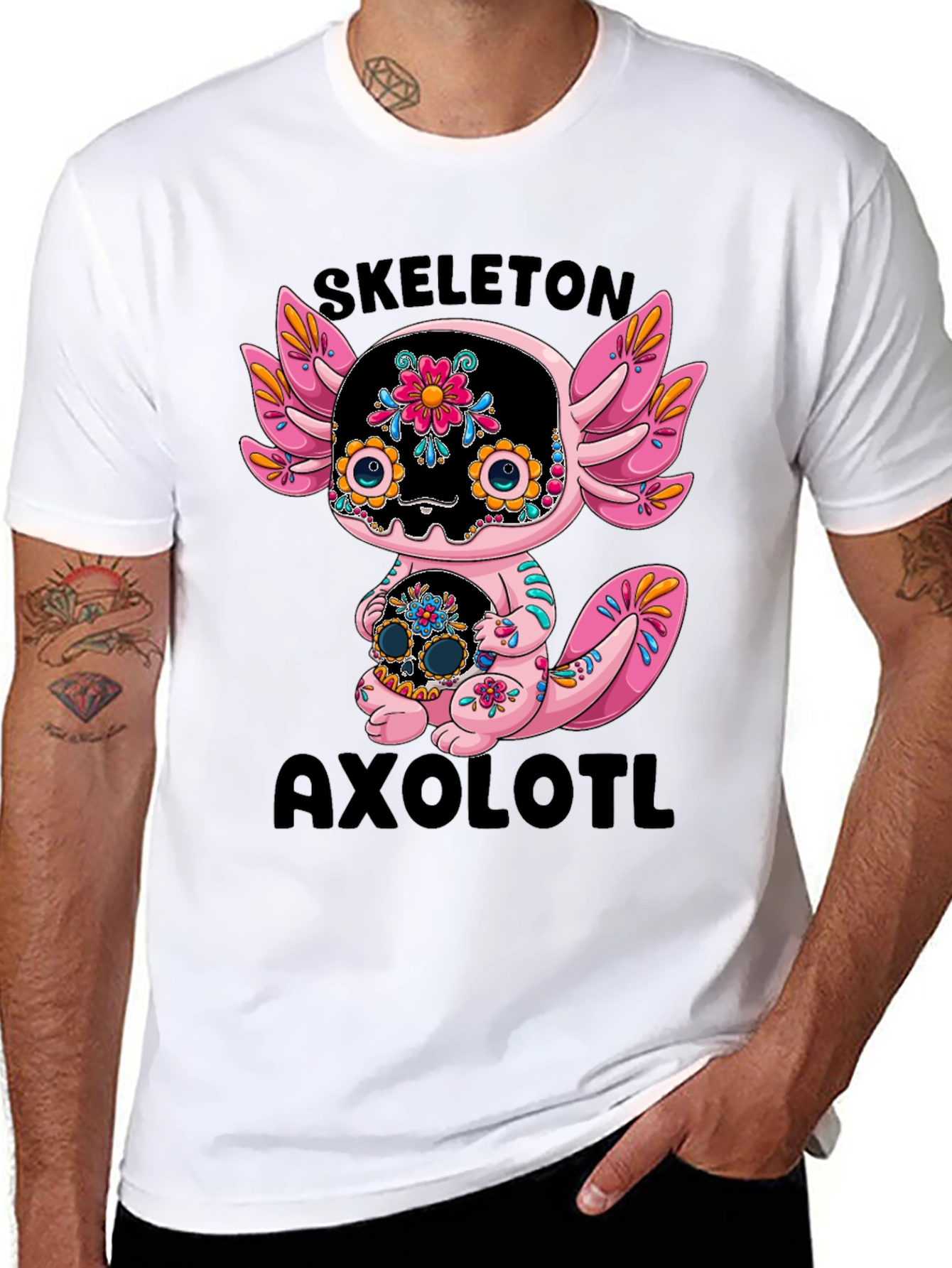 Skeleton Axolotl T-Shirt - Day of the Dead Style