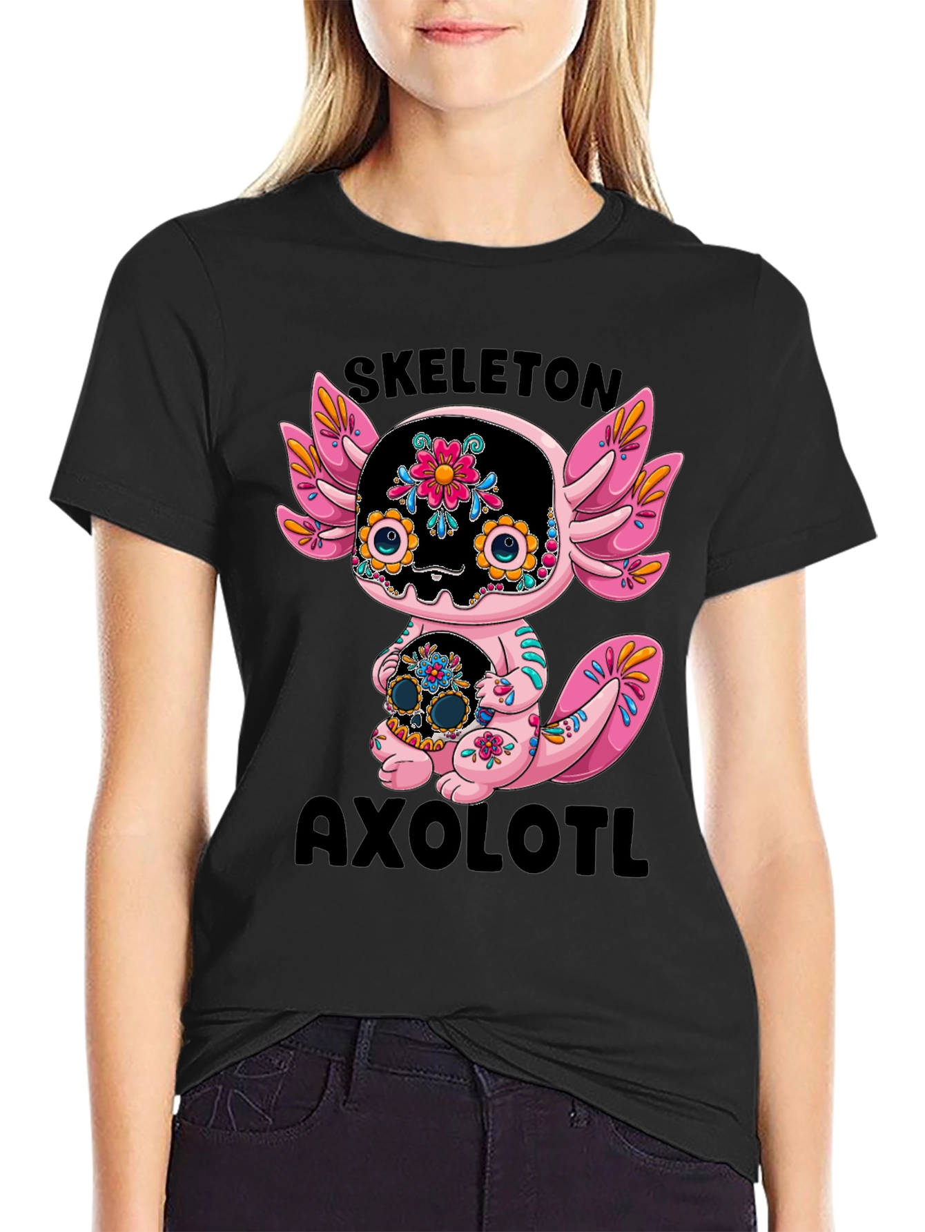 Skeleton Axolotl T-Shirt - Day of the Dead Style