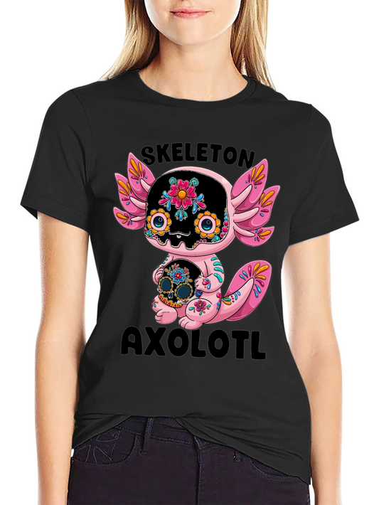 Skeleton Axolotl T-Shirt - Day of the Dead Style