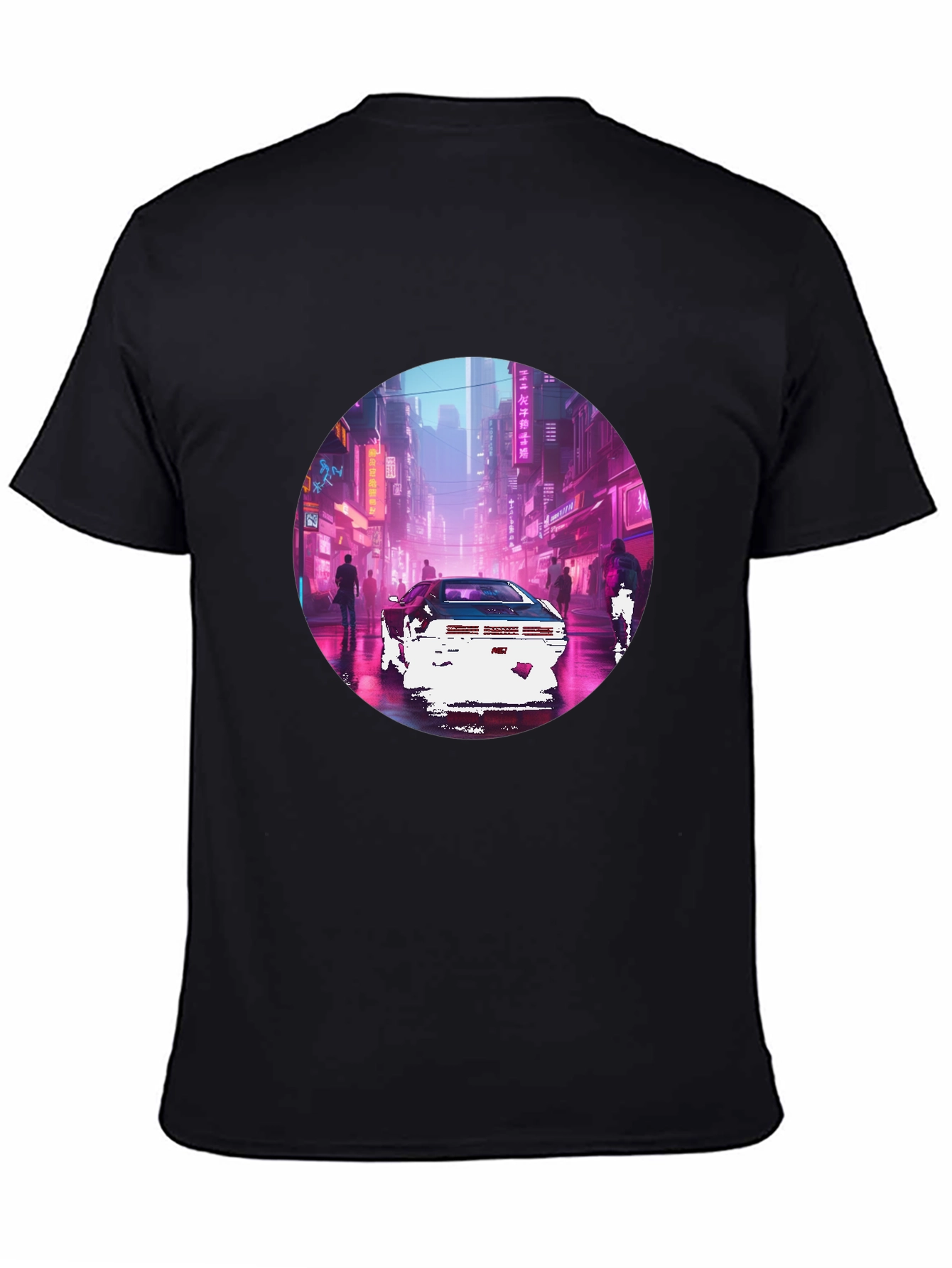 Retro Cyberpunk Car Graphic Tee - Black