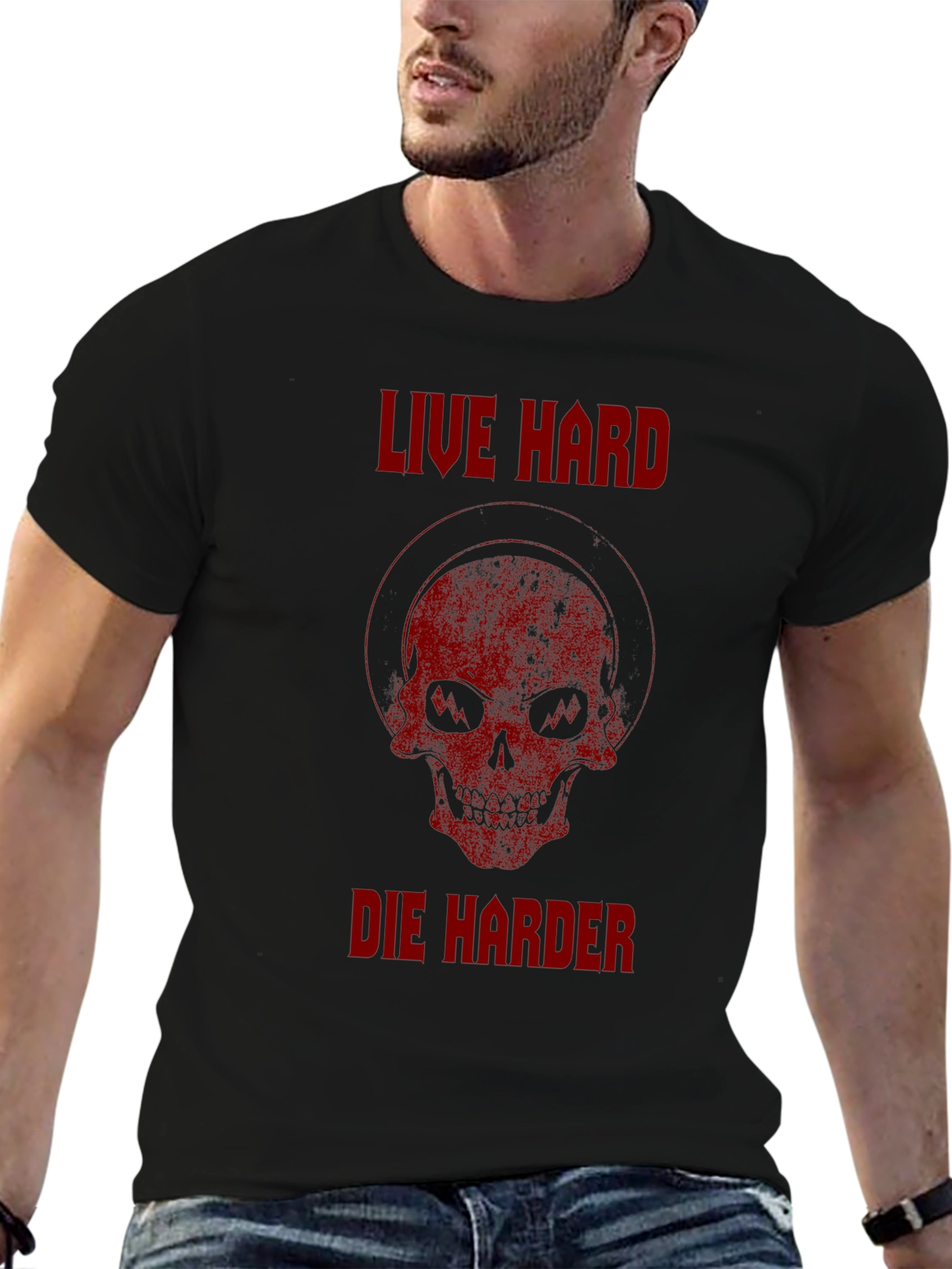 Live Hard Die Harder Skull Graphic T-Shirt