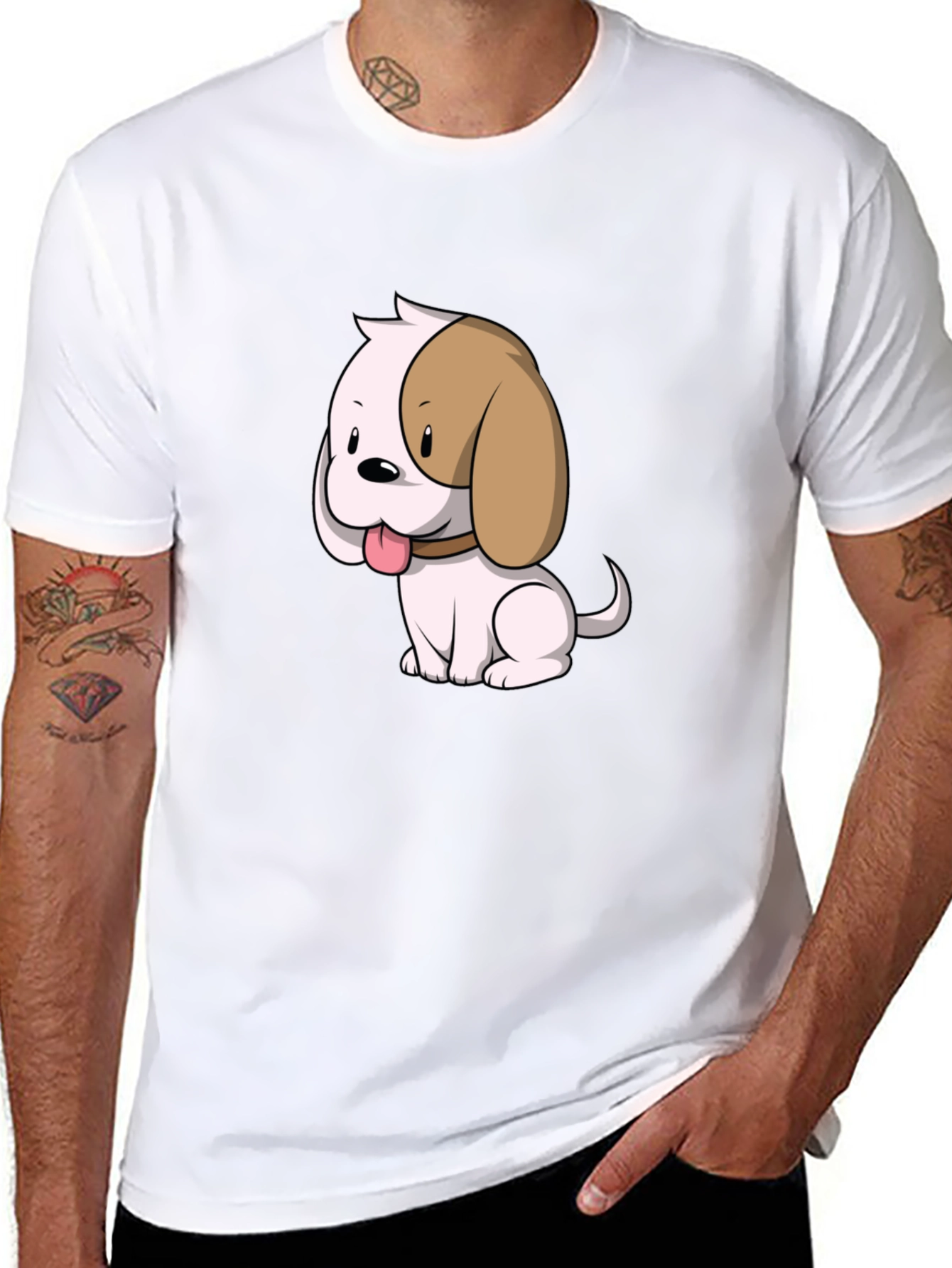 Cute Cartoon Puppy Dog Graphic T-Shirt - Black