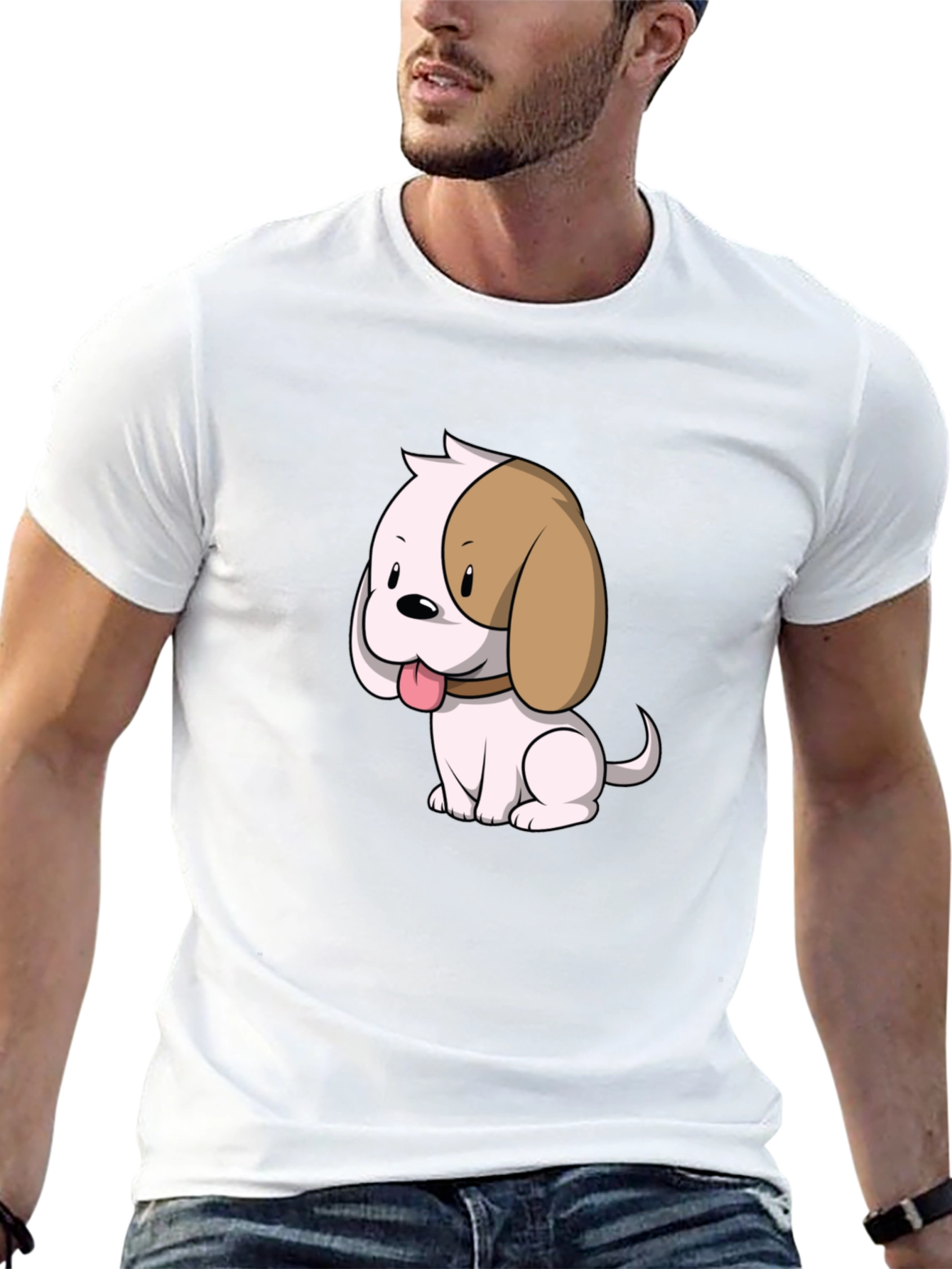 Cute Cartoon Puppy Dog Graphic T-Shirt - Black