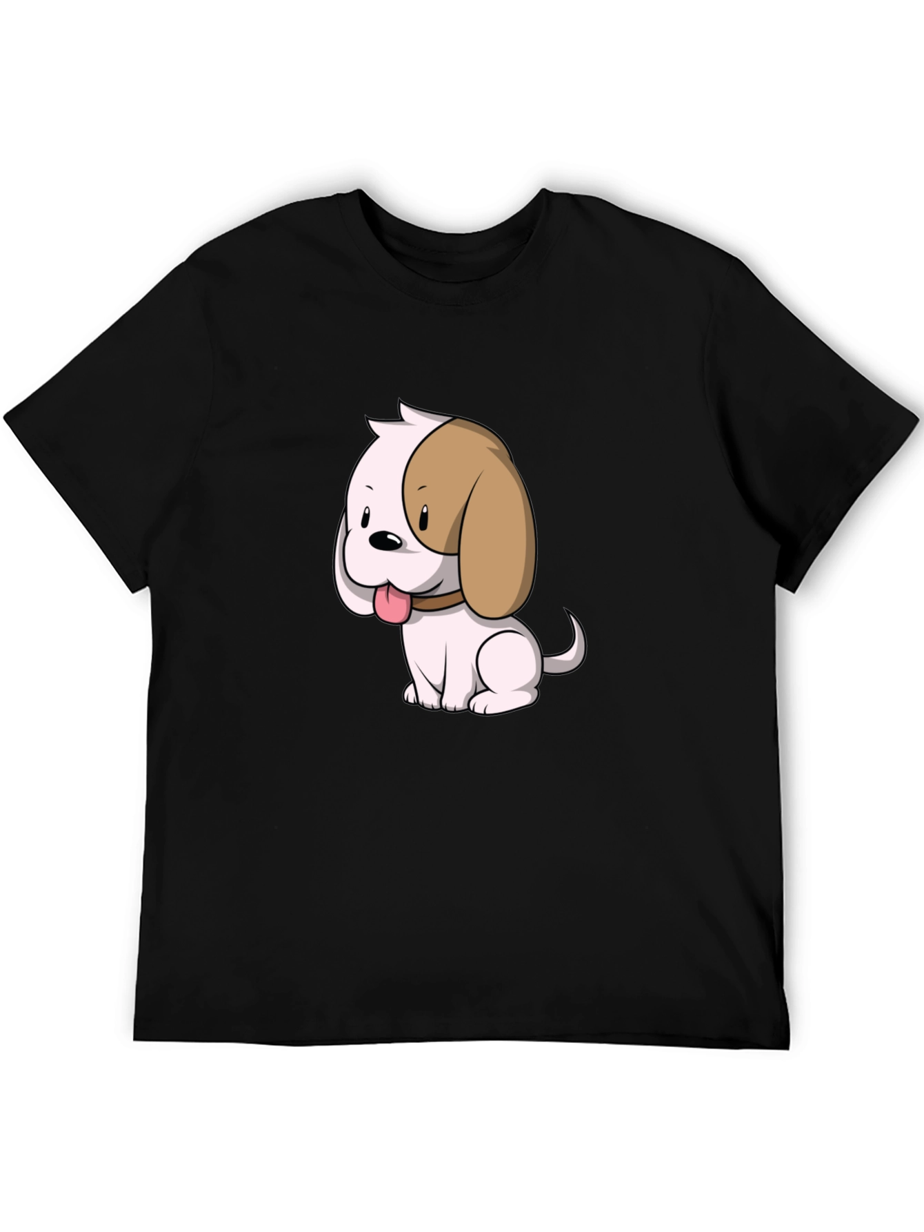 Cute Cartoon Puppy Dog Graphic T-Shirt - Black