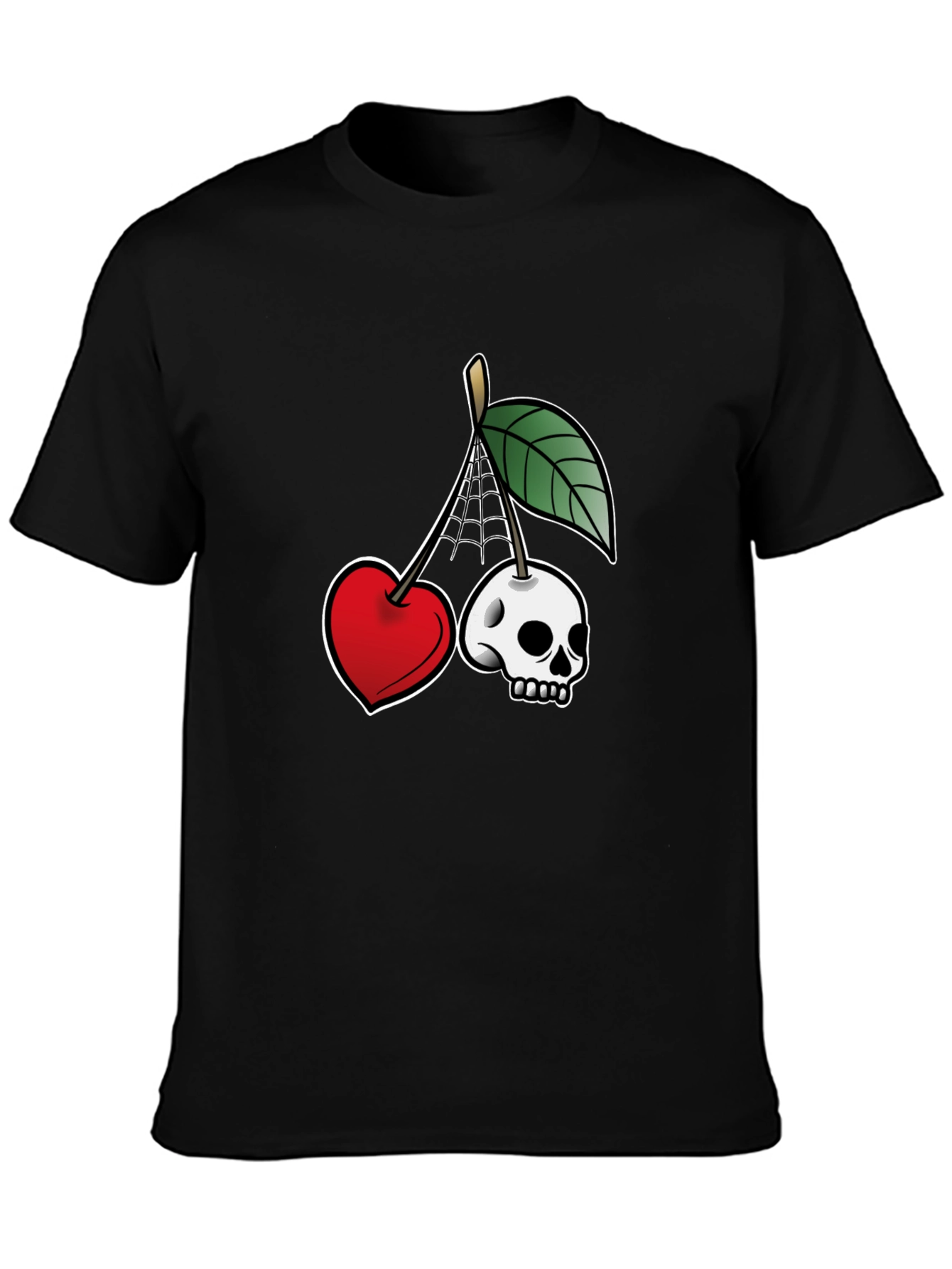 Unique Cherry Skull Graphic T-Shirt - Black
