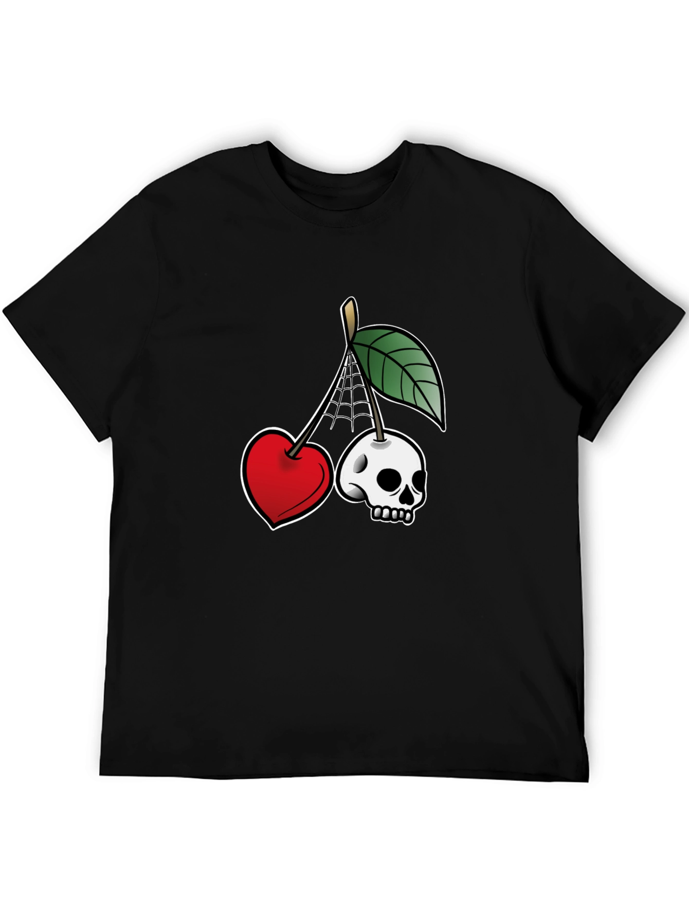 Unique Cherry Skull Graphic T-Shirt - Black