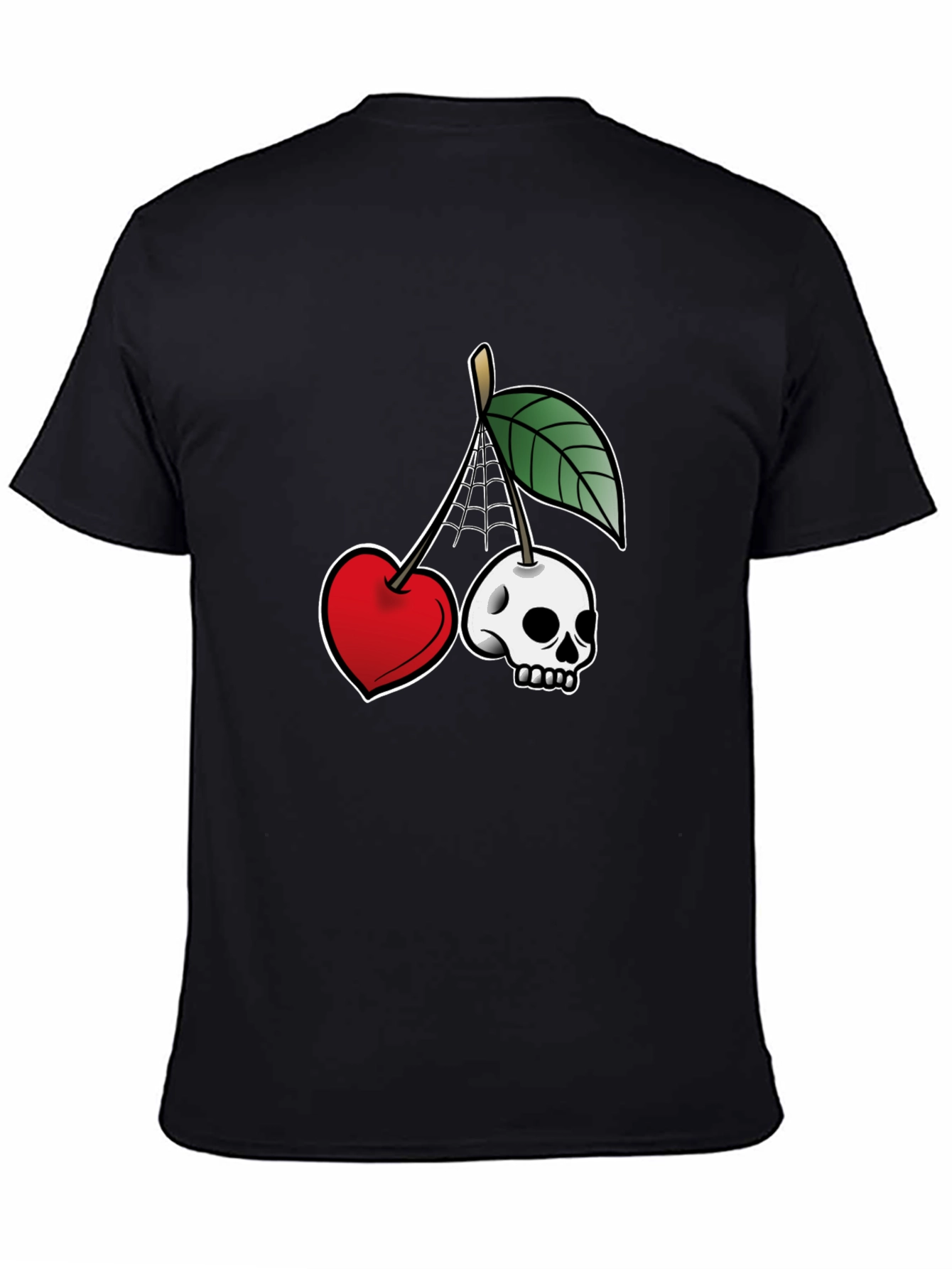 Unique Cherry Skull Graphic T-Shirt - Black