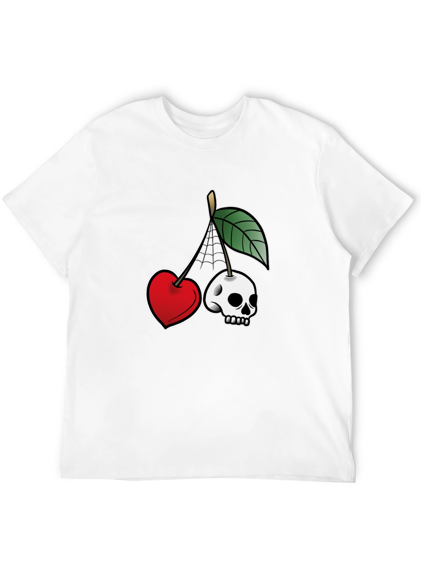 Unique Cherry Skull Graphic T-Shirt - Black