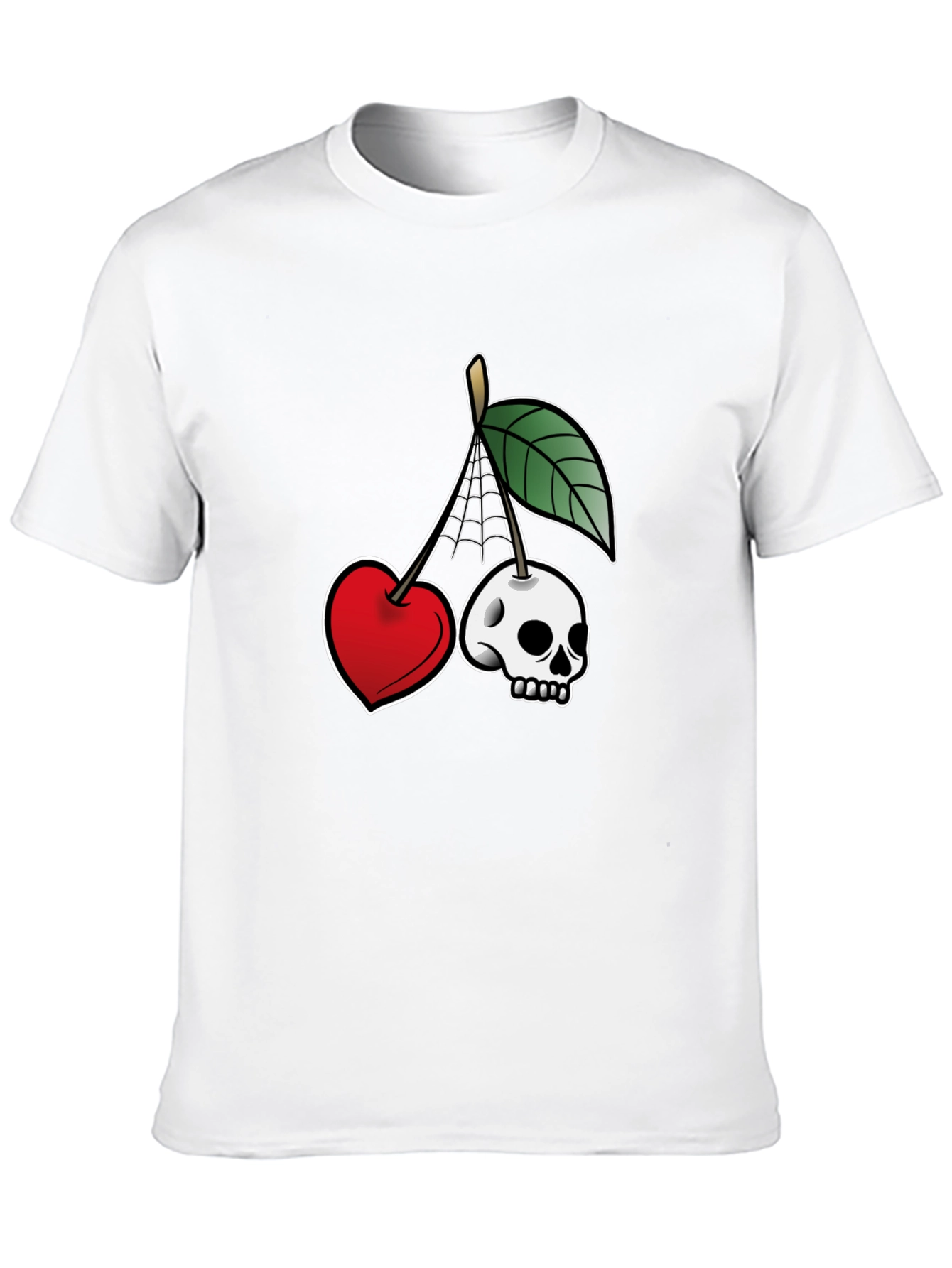 Unique Cherry Skull Graphic T-Shirt - Black