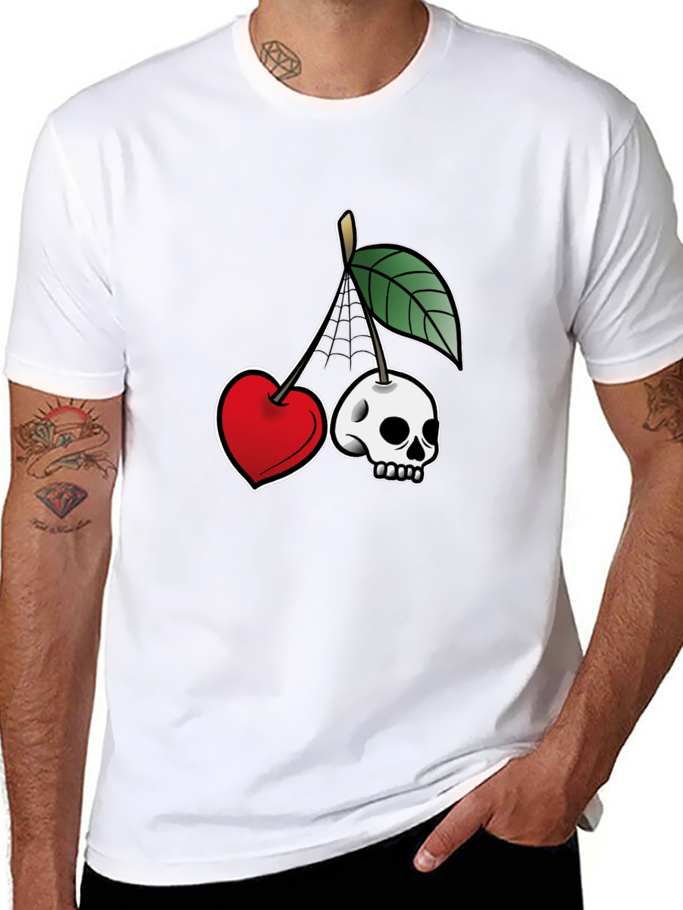 Unique Cherry Skull Graphic T-Shirt - Black