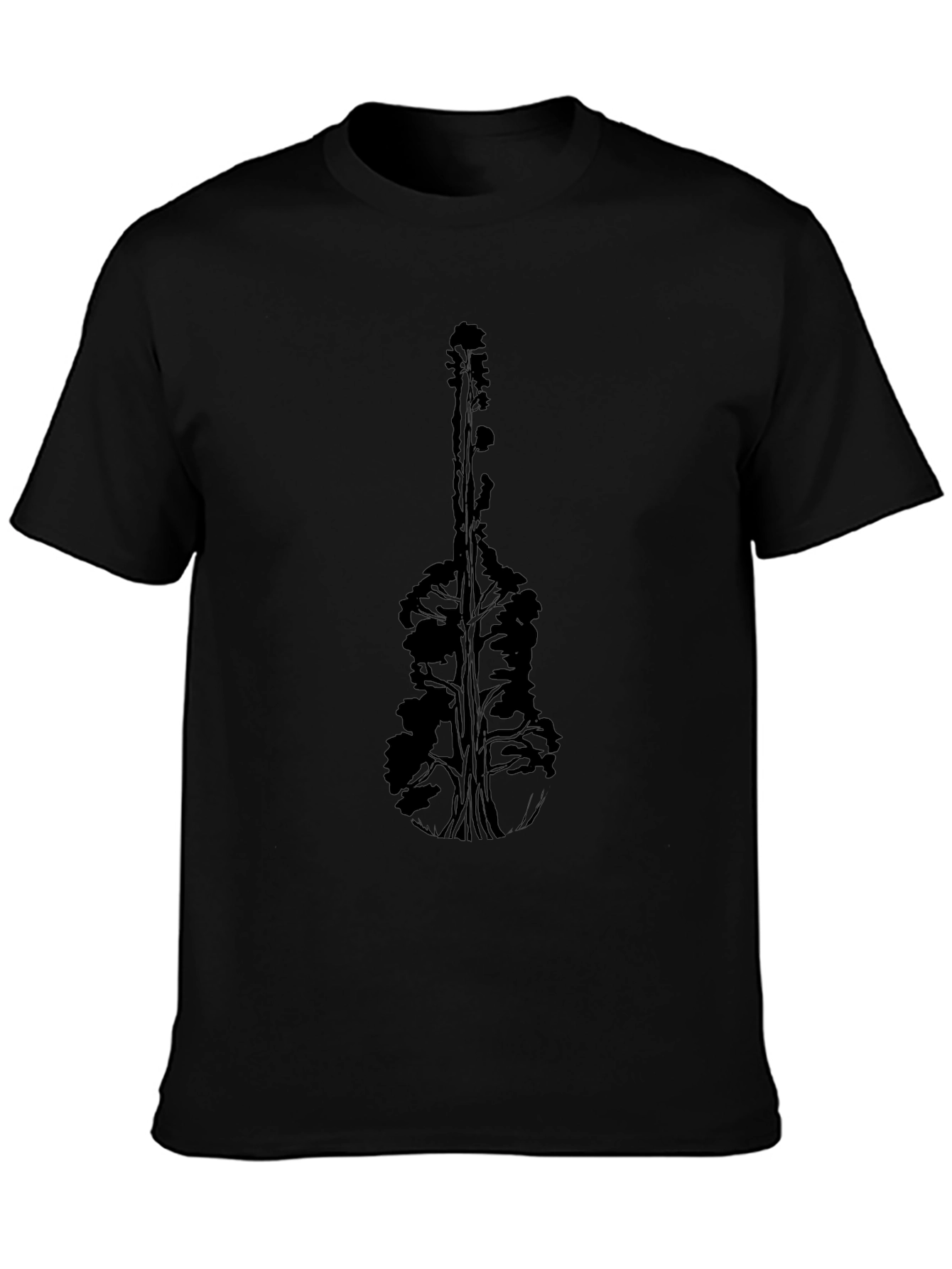 Nature Guitar Graphic Tee - Black Cotton T-Shirt