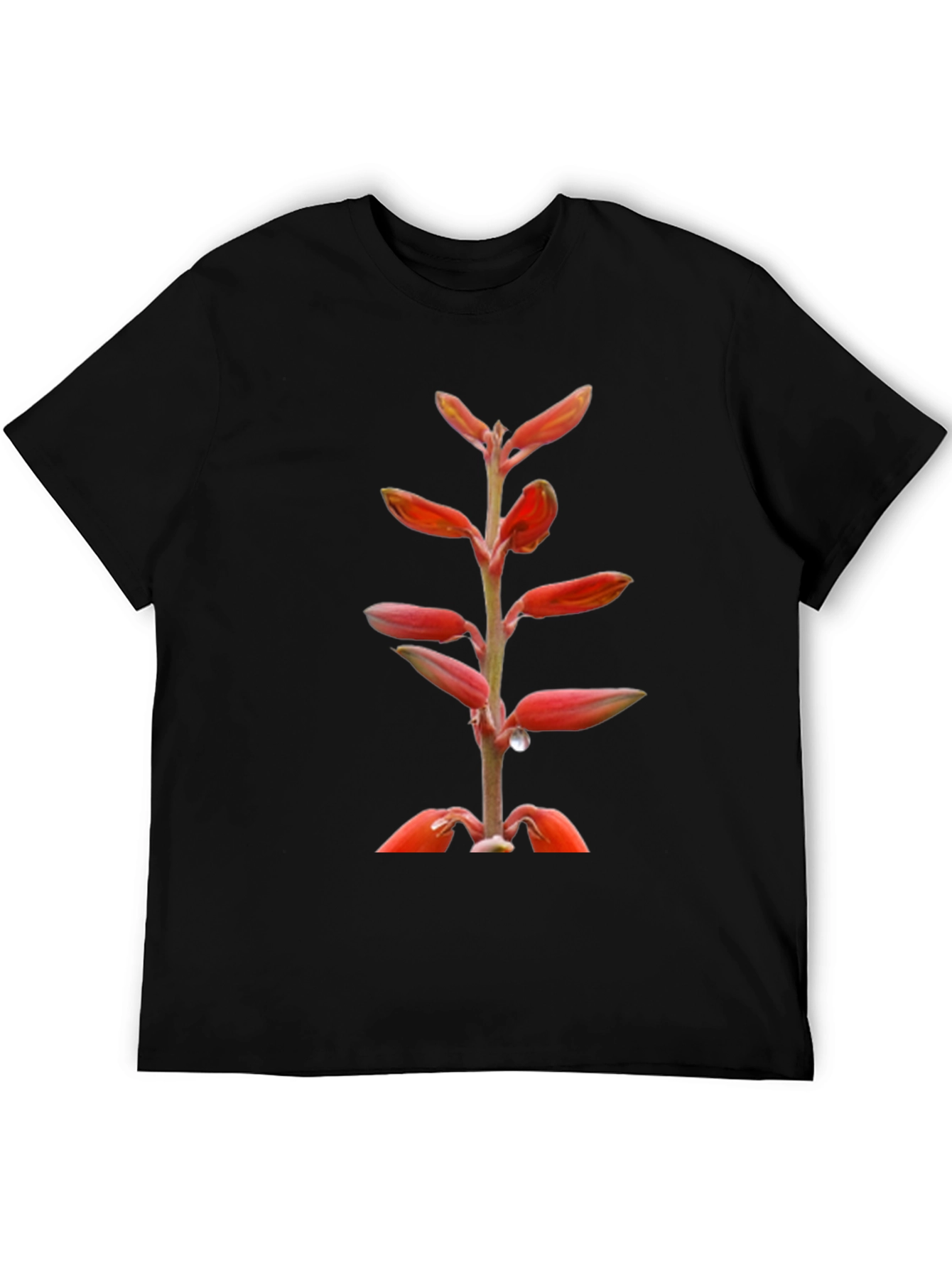 Black T-Shirt with Exotic Flower Print