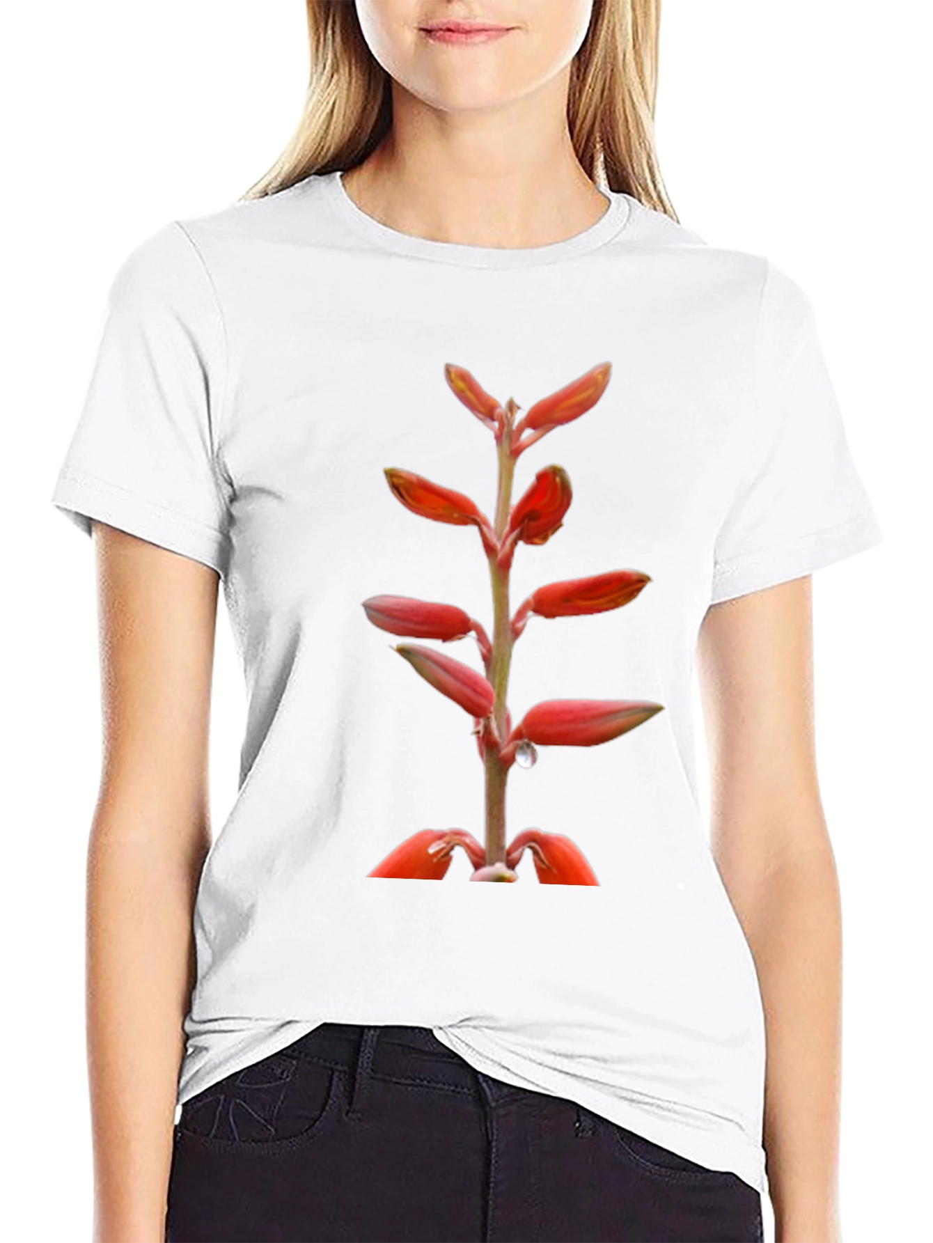 Black T-Shirt with Exotic Flower Print