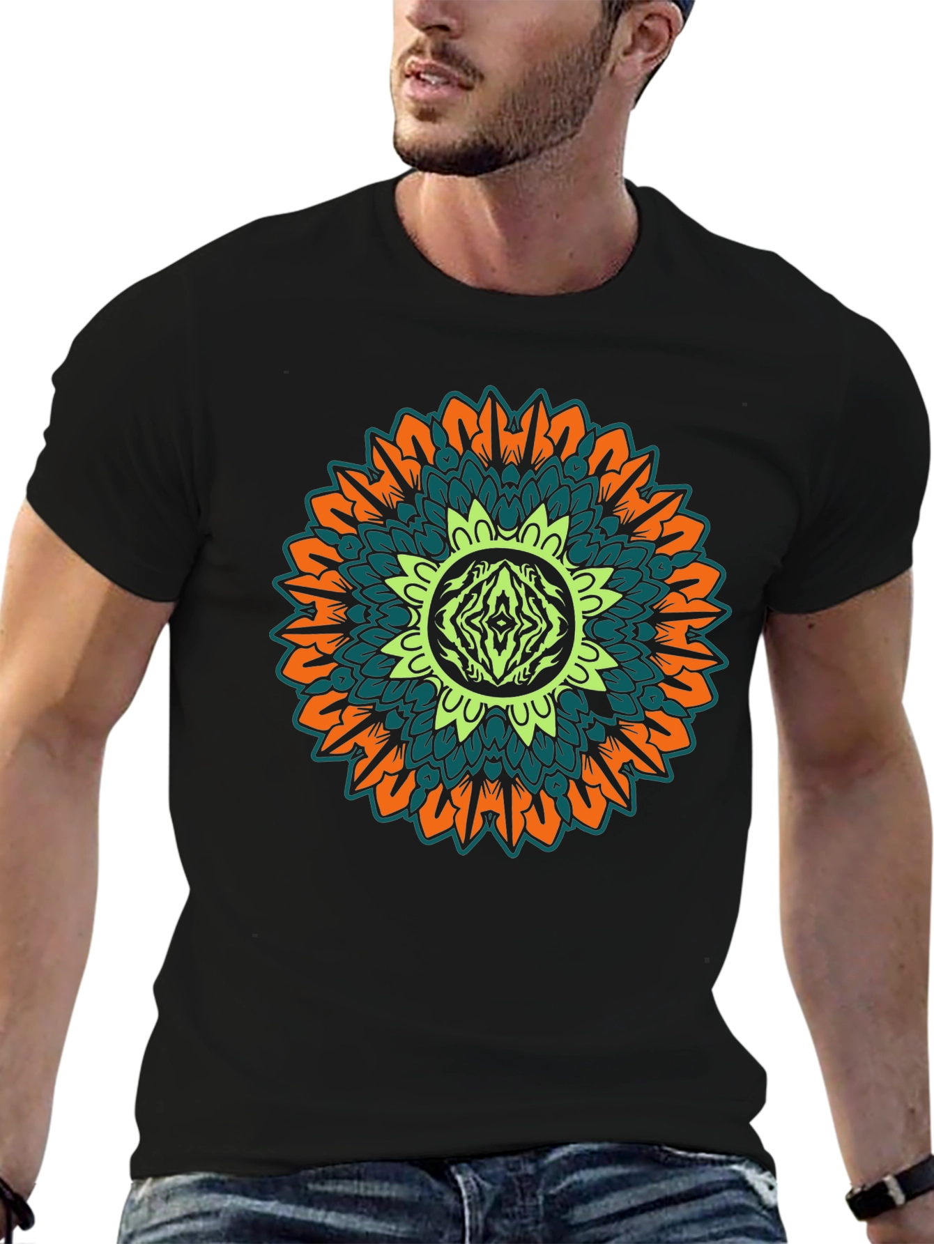 Mandala Graphic Print Black T-Shirt
