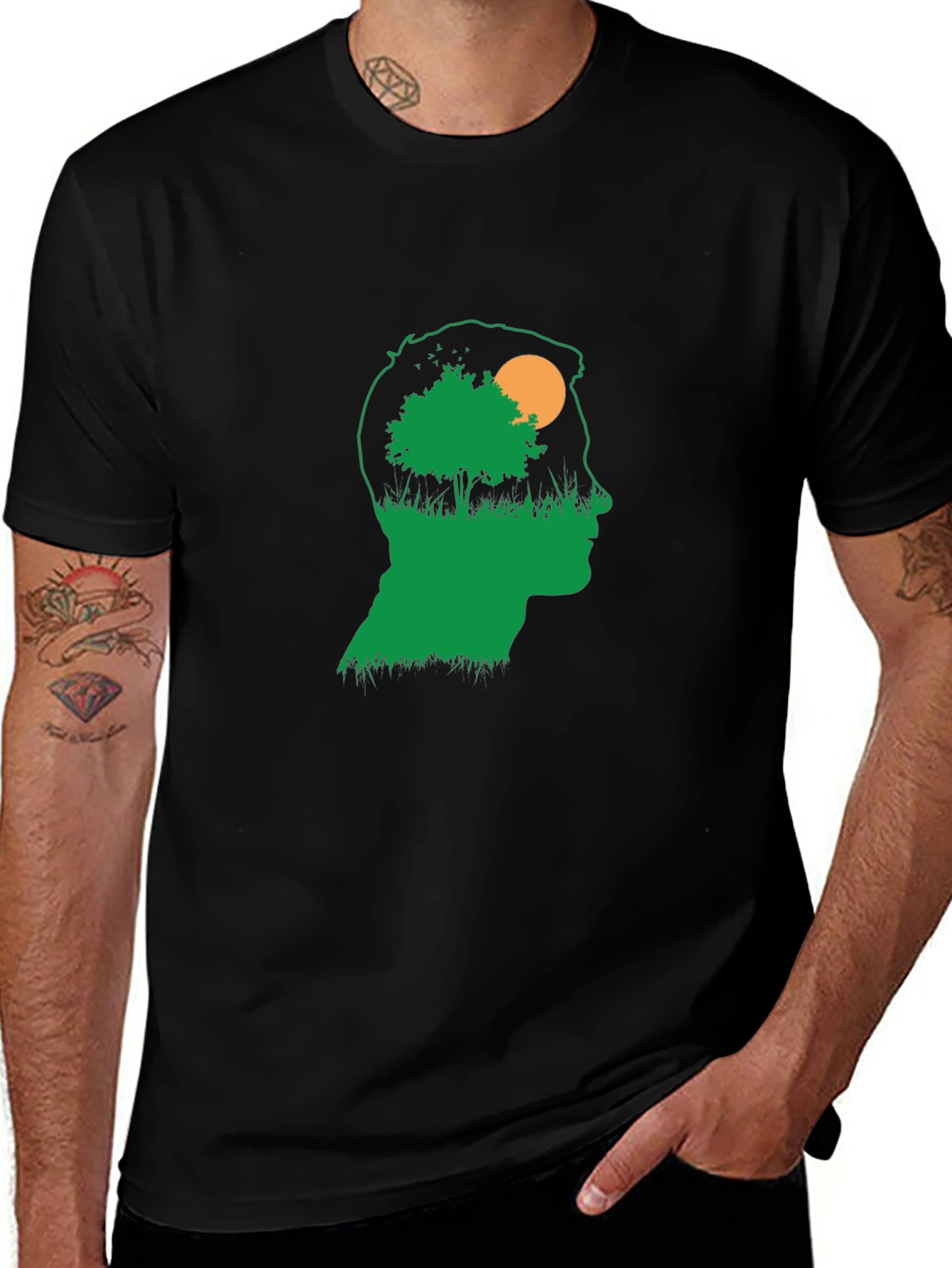 Nature Silhouette Graphic T-Shirt - Black