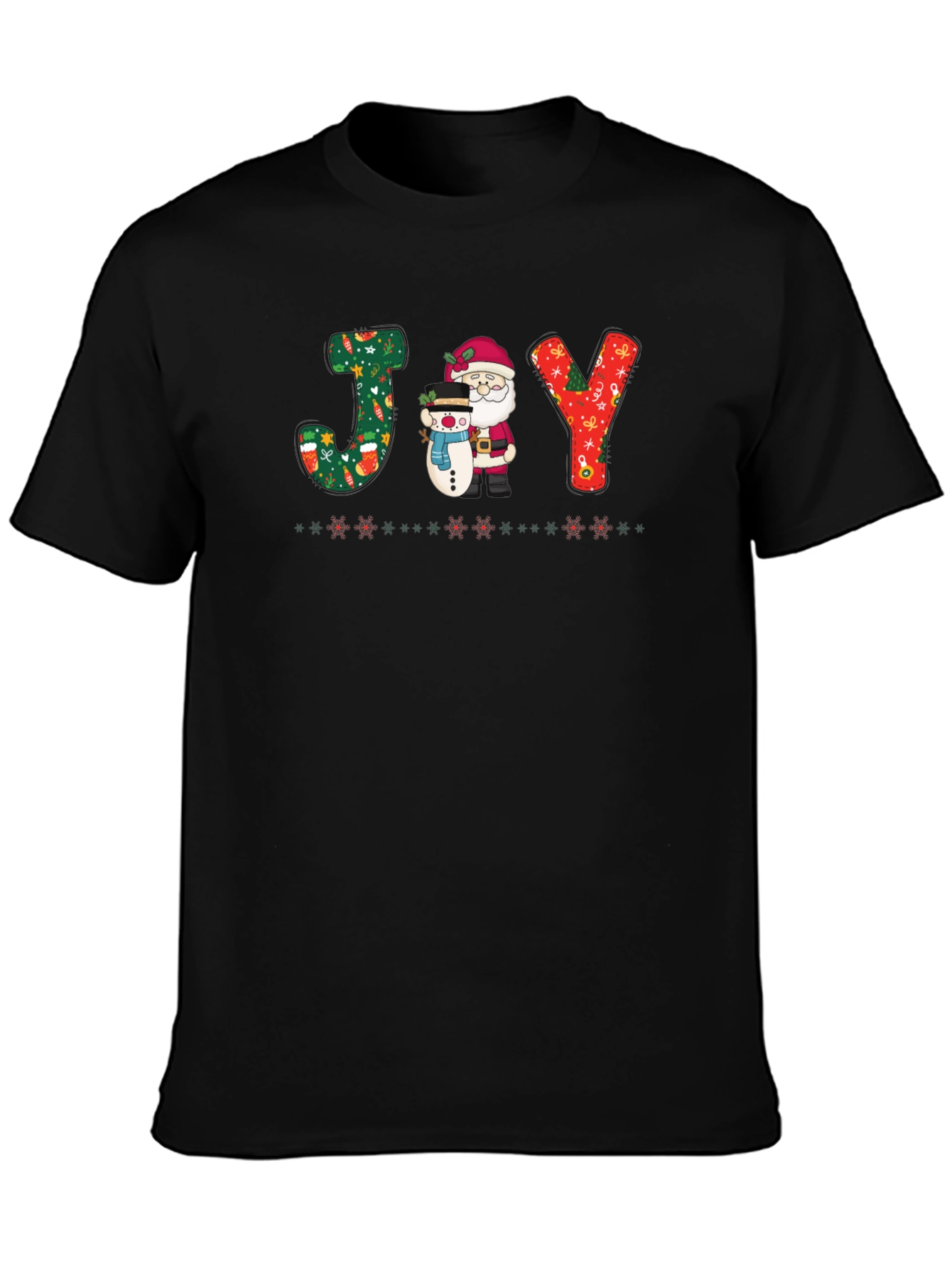 Festive JOY Christmas T-Shirt - Santa & Snowman Design