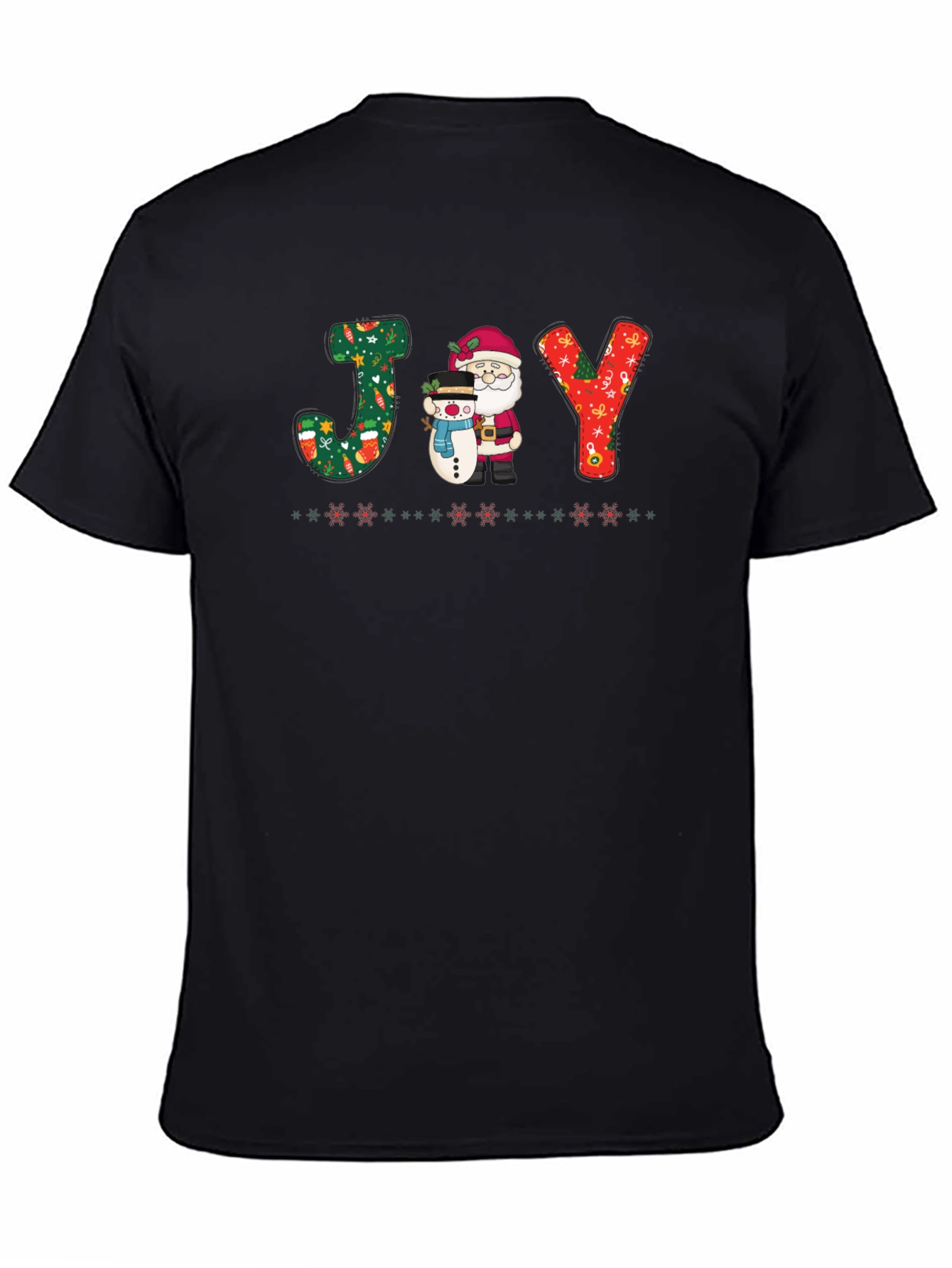 Festive JOY Christmas T-Shirt - Santa & Snowman Design