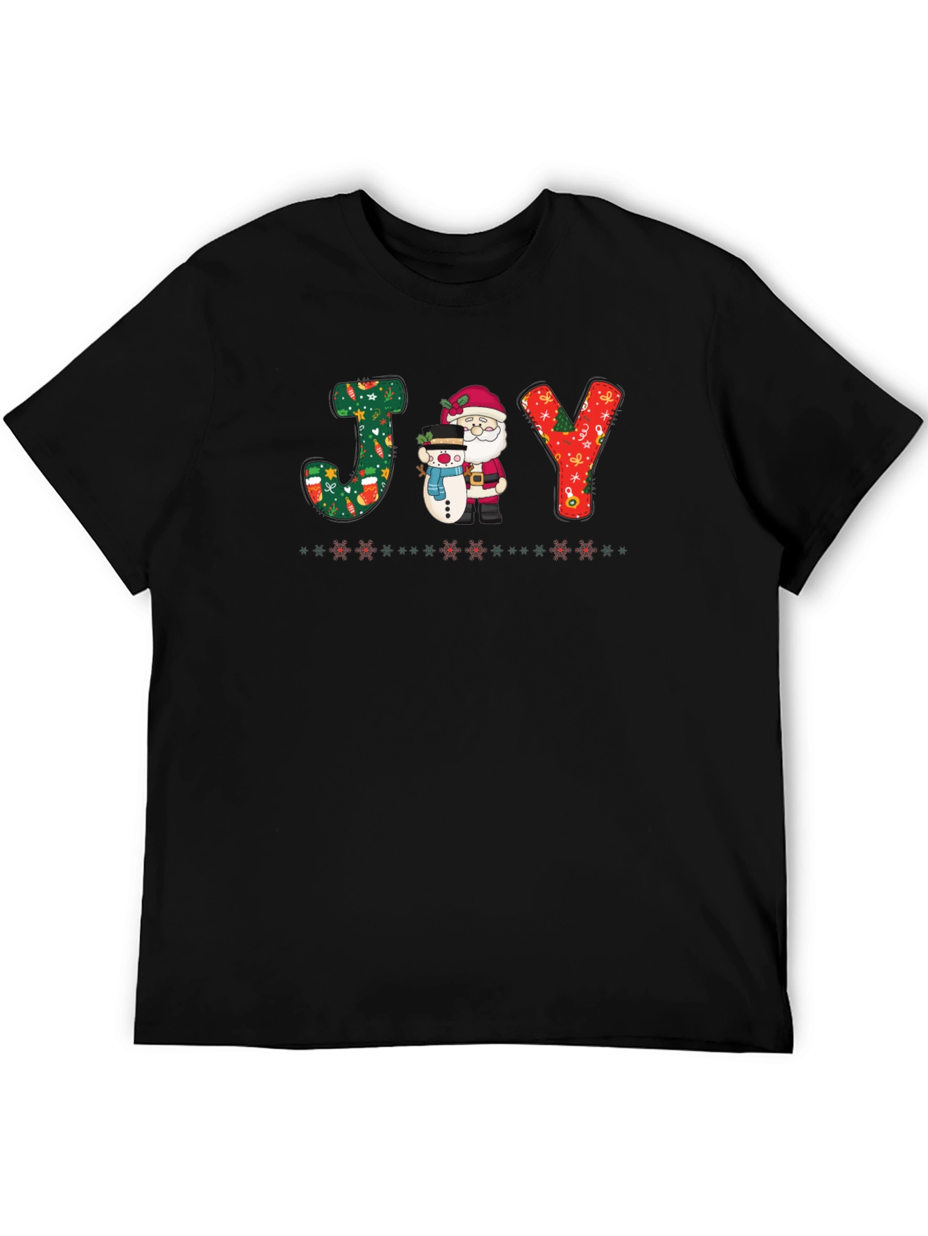 Festive JOY Christmas T-Shirt - Santa & Snowman Design
