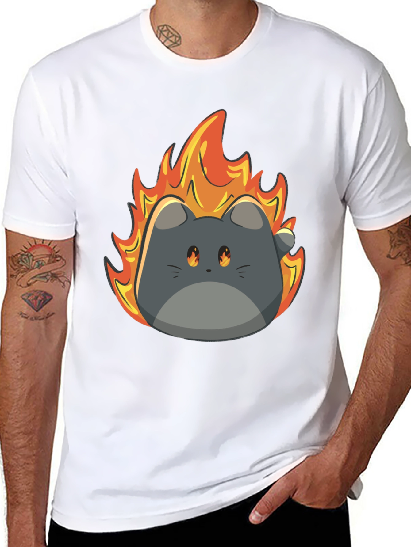 Flaming Cat T-Shirt - Funny Graphic Tee