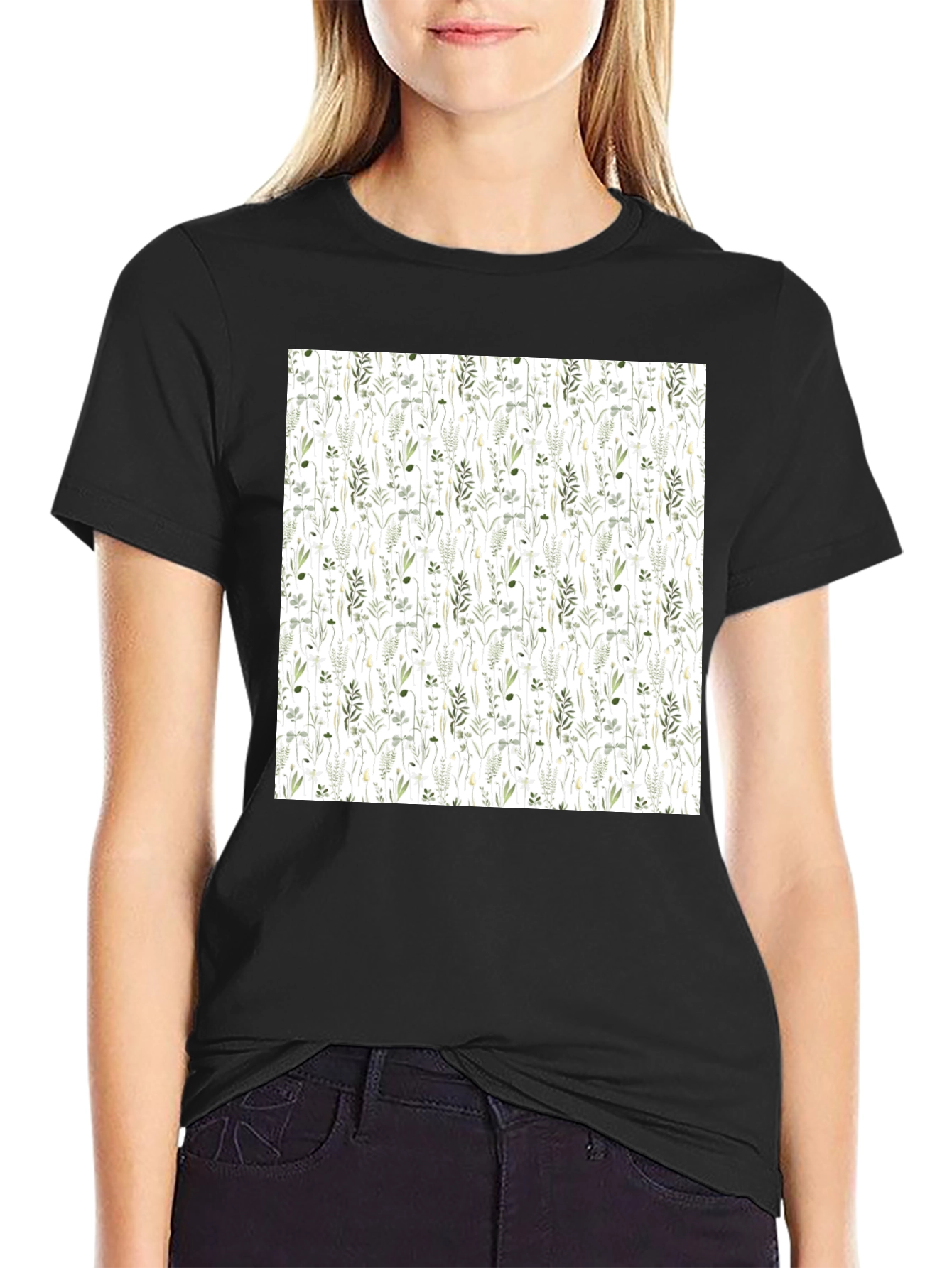 Floral Print Black Tee