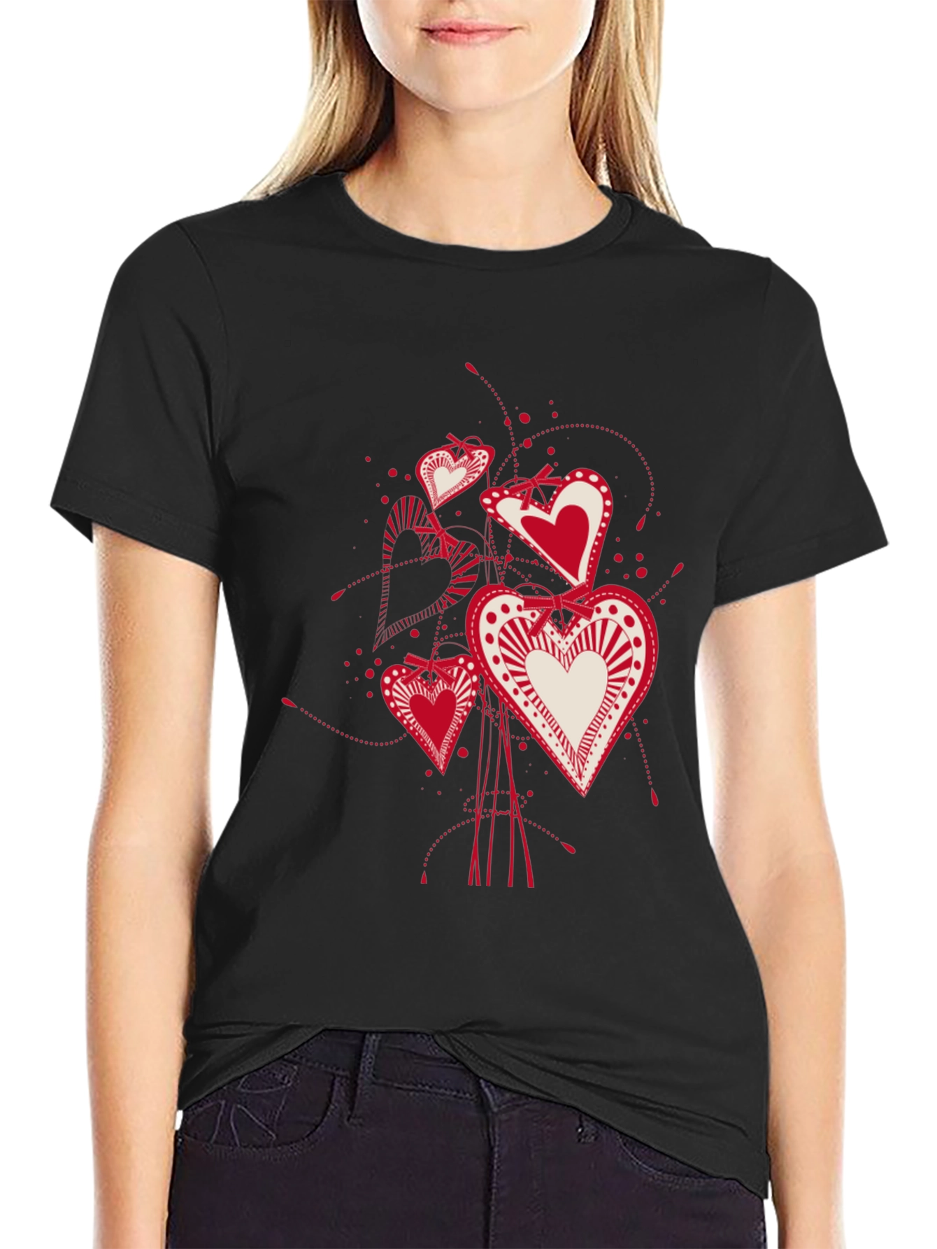 Heart Bouquet Graphic Tee - Black