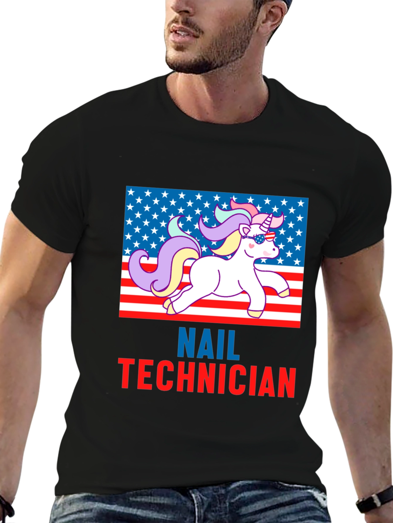 Nail Technician Patriotic Unicorn T-Shirt
