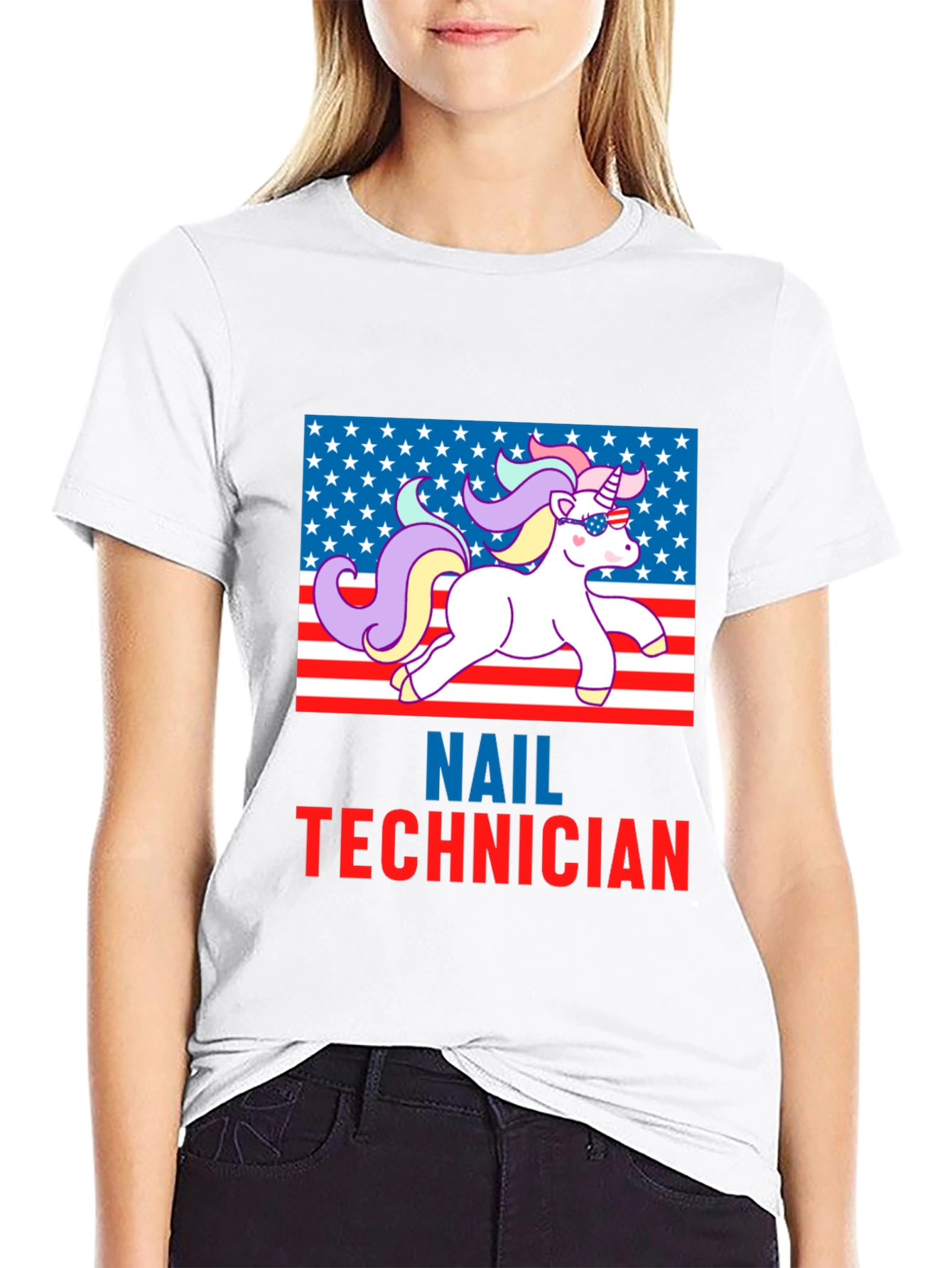 Nail Technician Patriotic Unicorn T-Shirt
