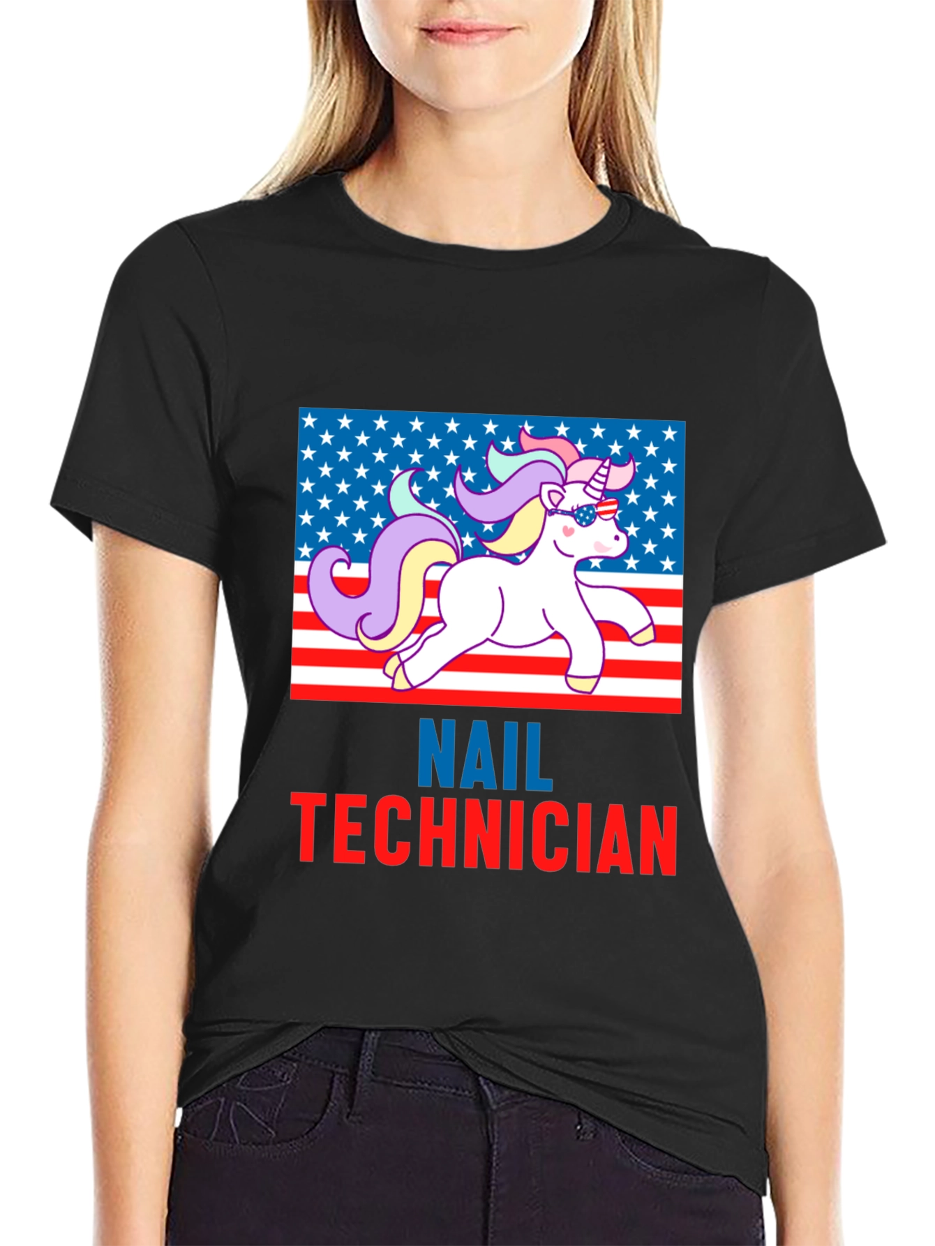 Nail Technician Patriotic Unicorn T-Shirt