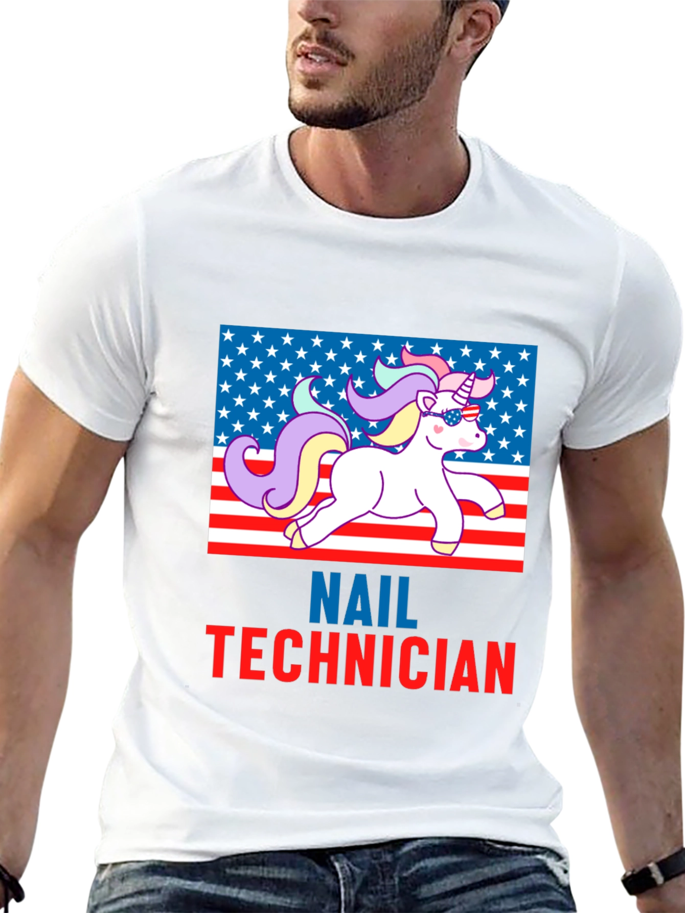 Nail Technician Patriotic Unicorn T-Shirt