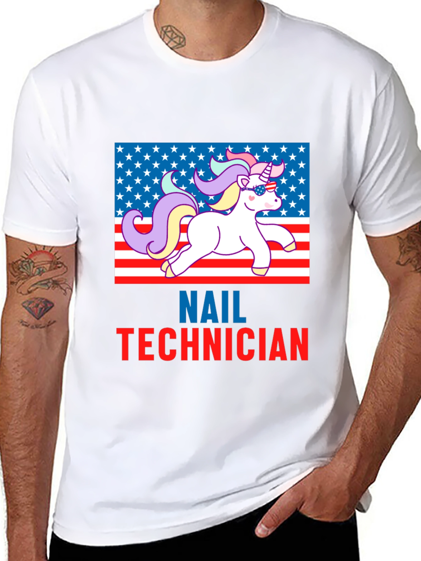 Nail Technician Patriotic Unicorn T-Shirt