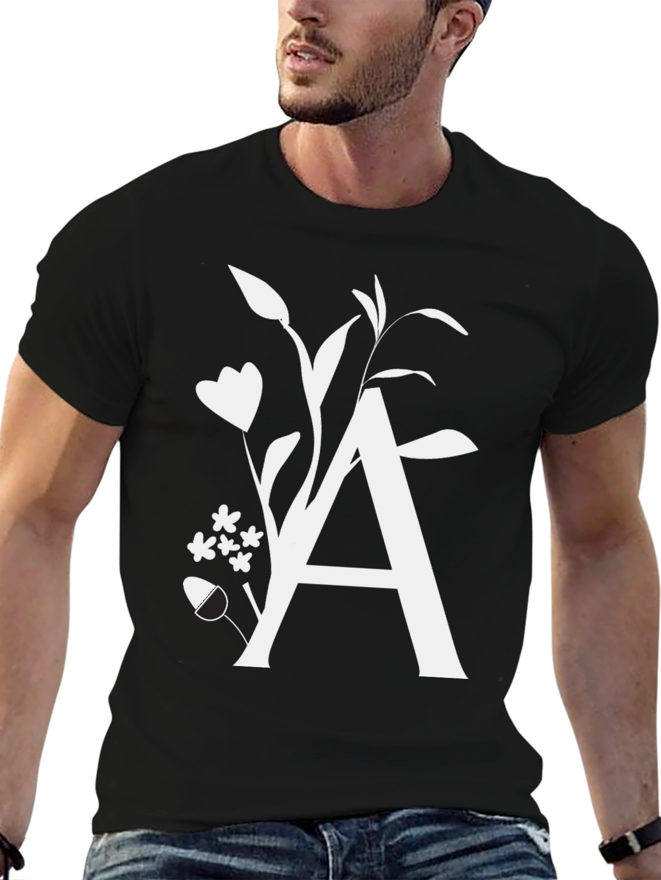 Floral Letter A T-Shirt - Stylish Initial Tee