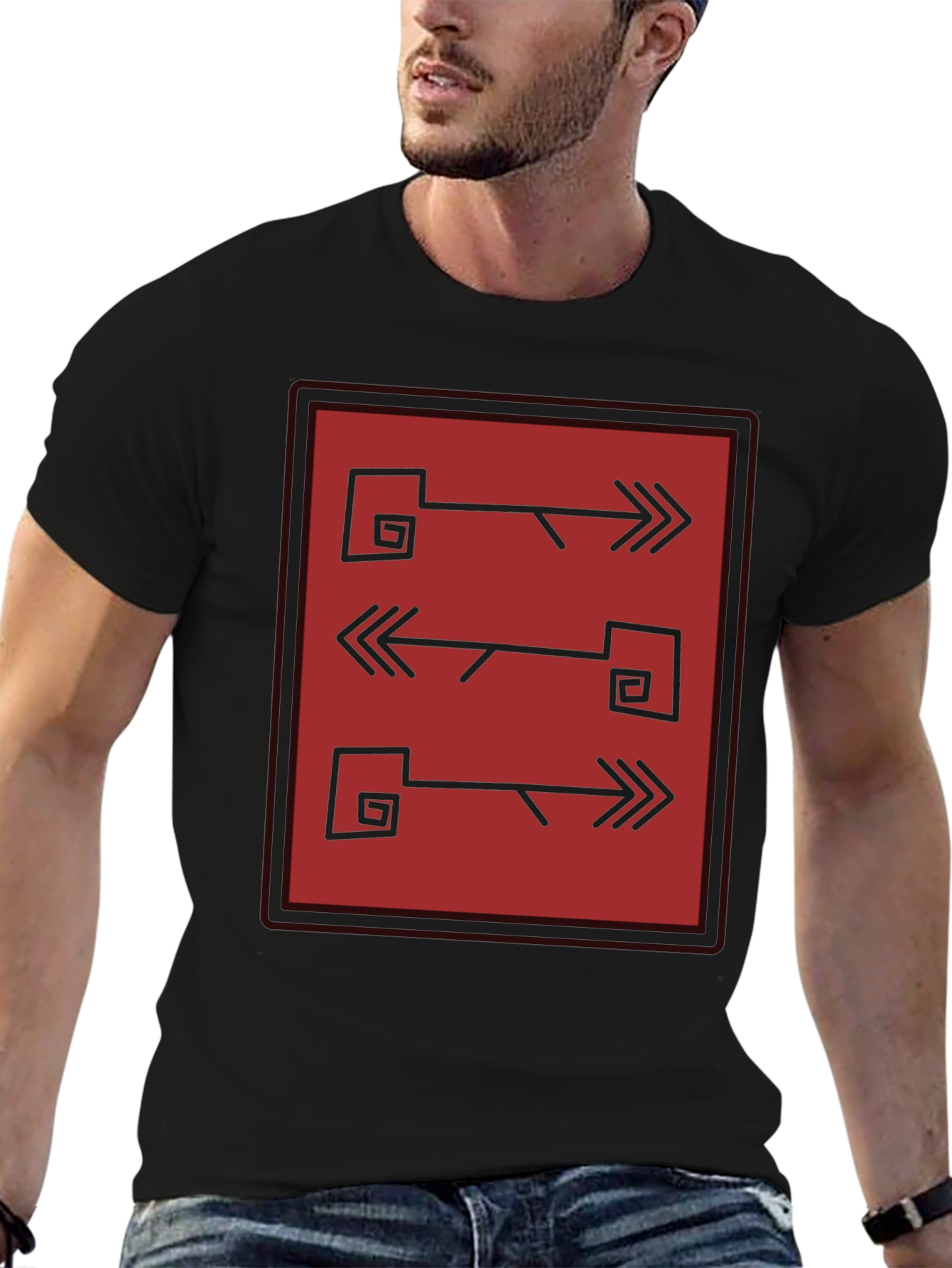 Abstract Arrows Graphic Tee - Mens Black Shirt