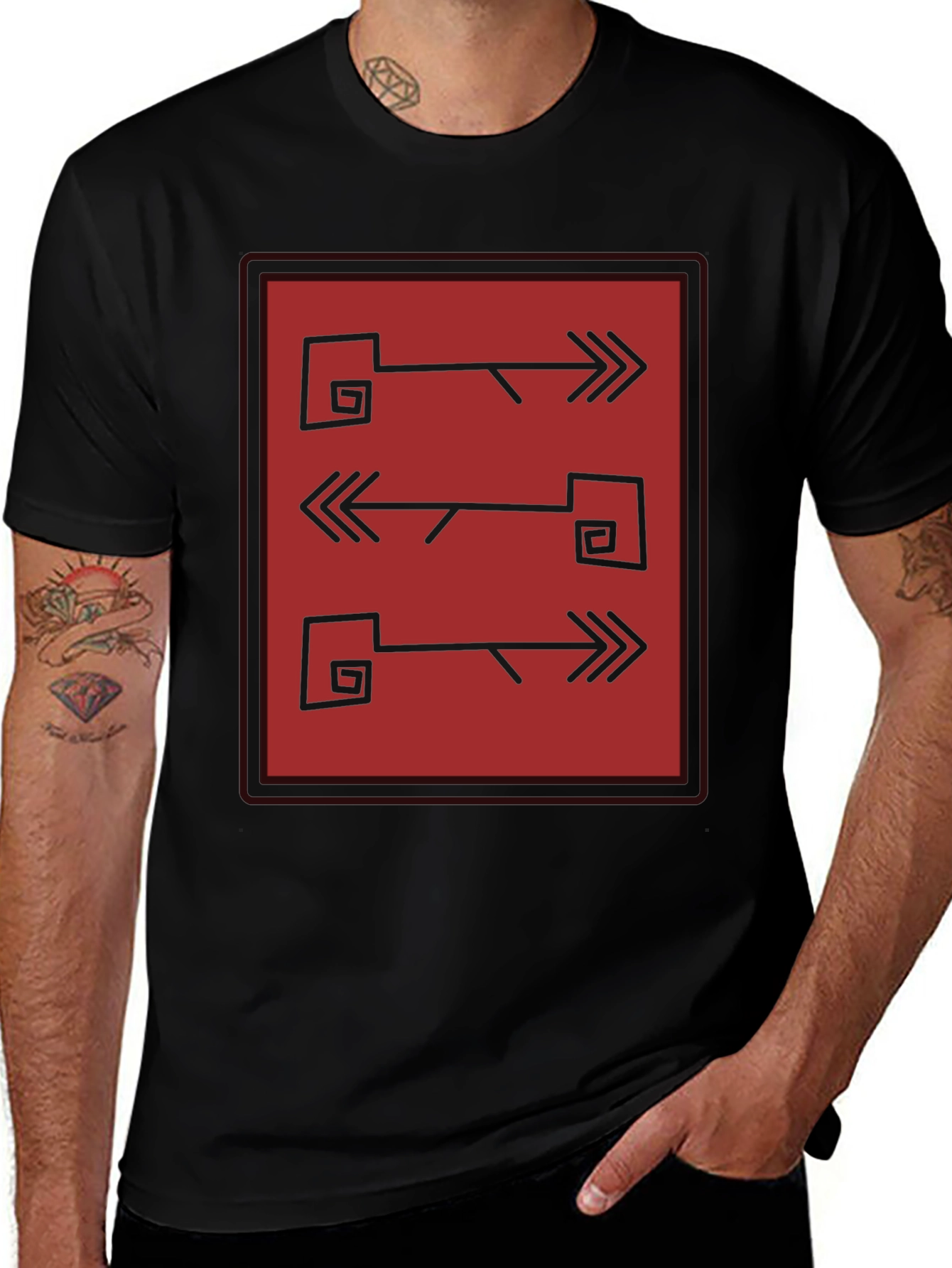 Abstract Arrows Graphic Tee - Mens Black Shirt