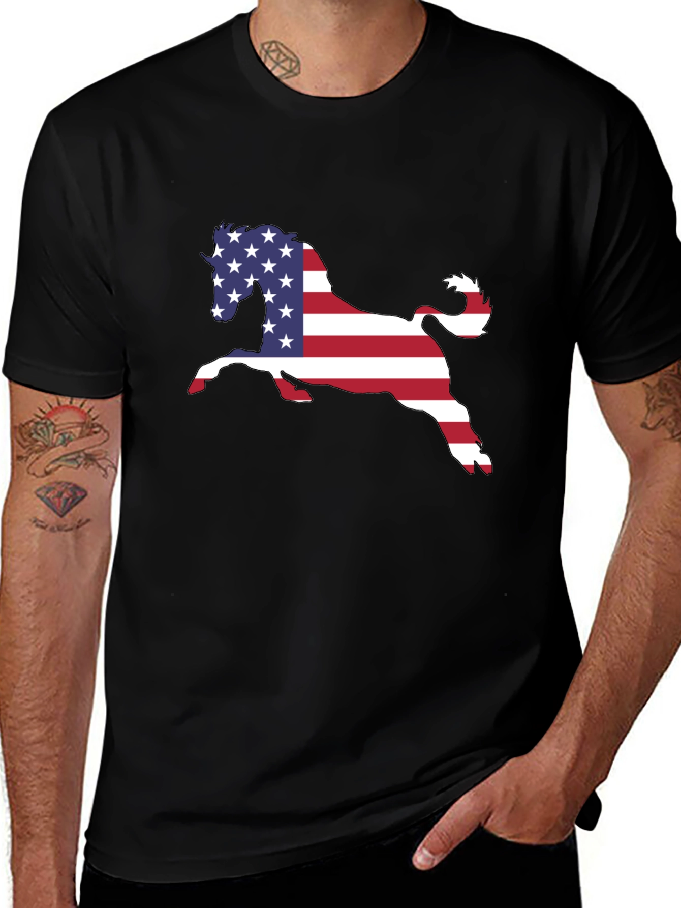 American Flag Horse Black T-Shirt