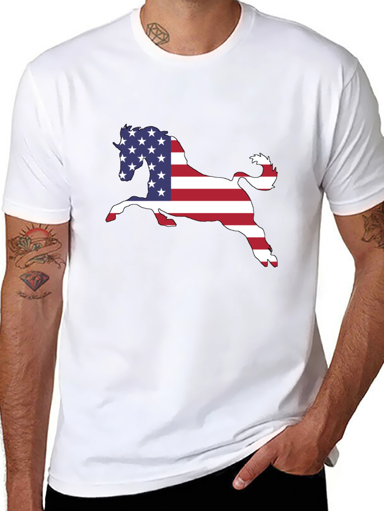 American Flag Horse Black T-Shirt