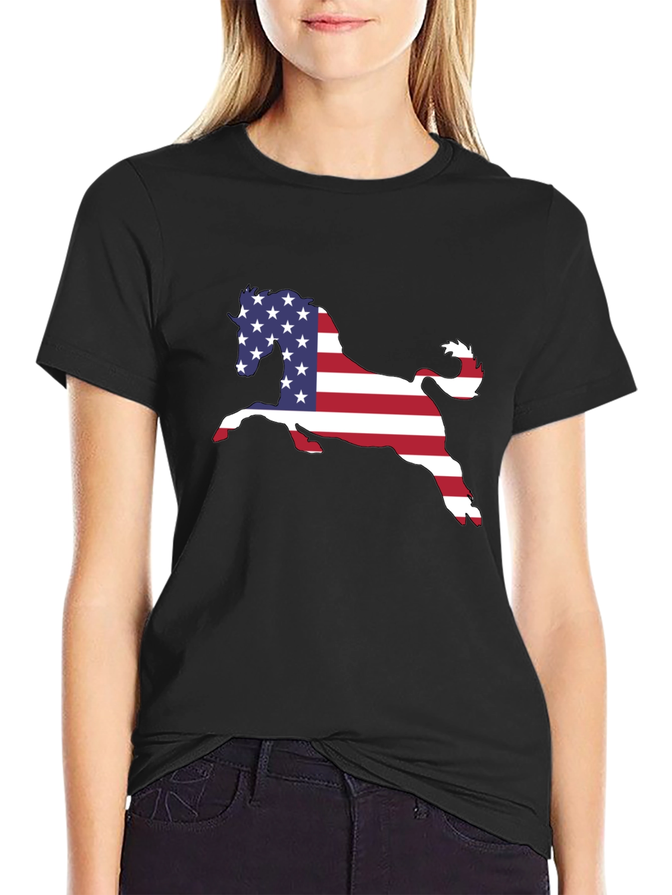 American Flag Horse Black T-Shirt