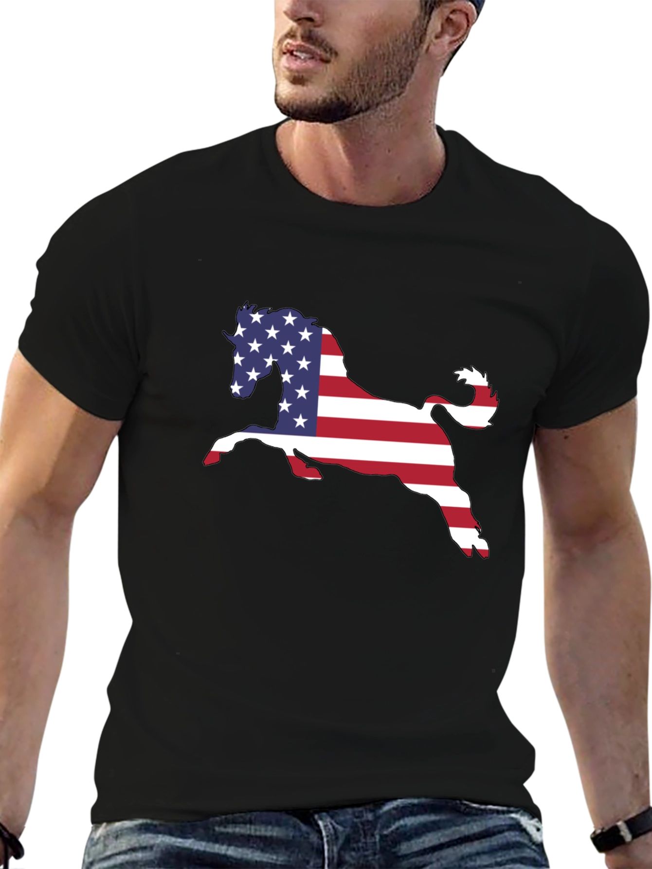 American Flag Horse Black T-Shirt
