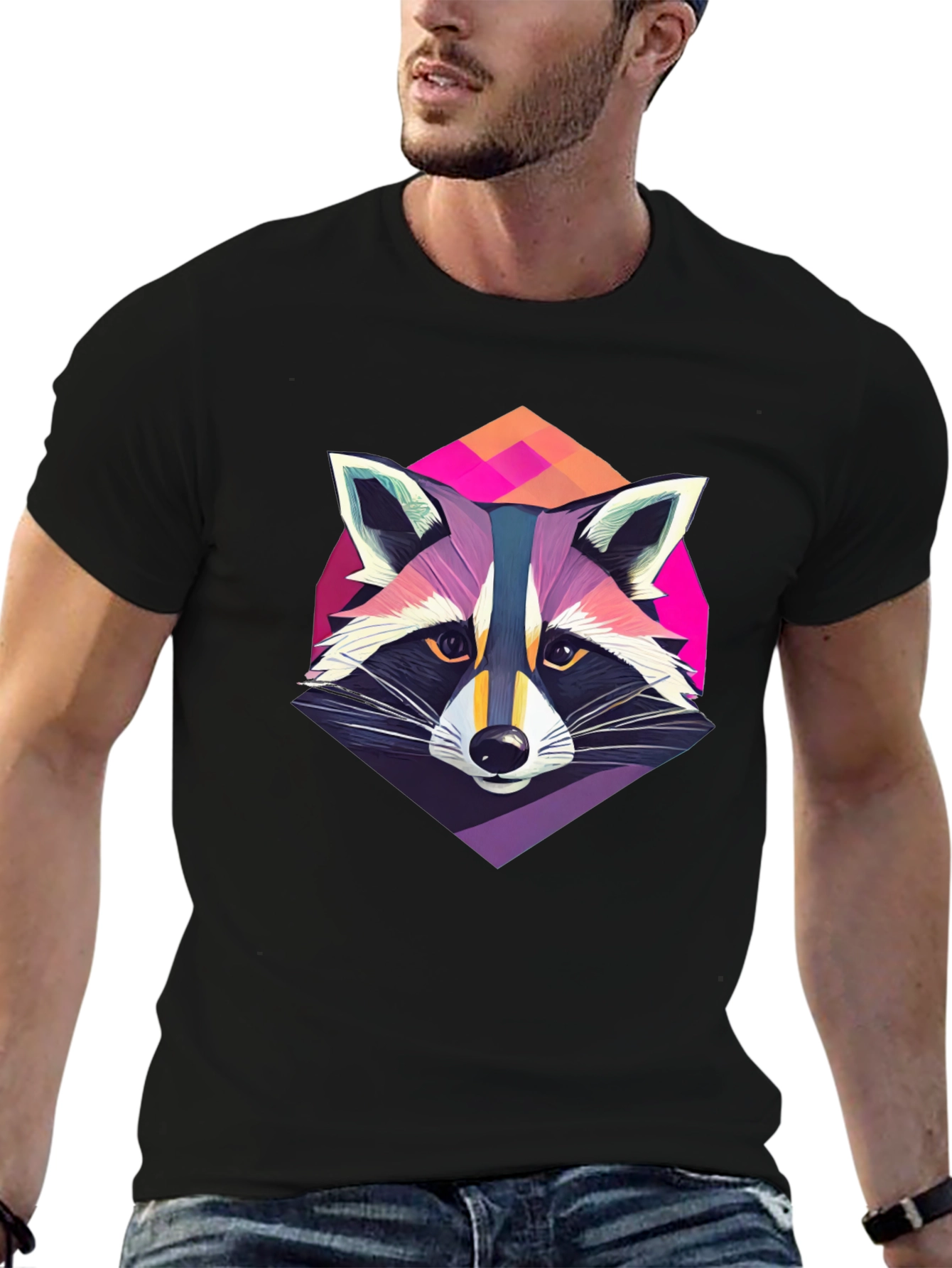 Cool Raccoon Graphic Tee - Mens Black T-Shirt