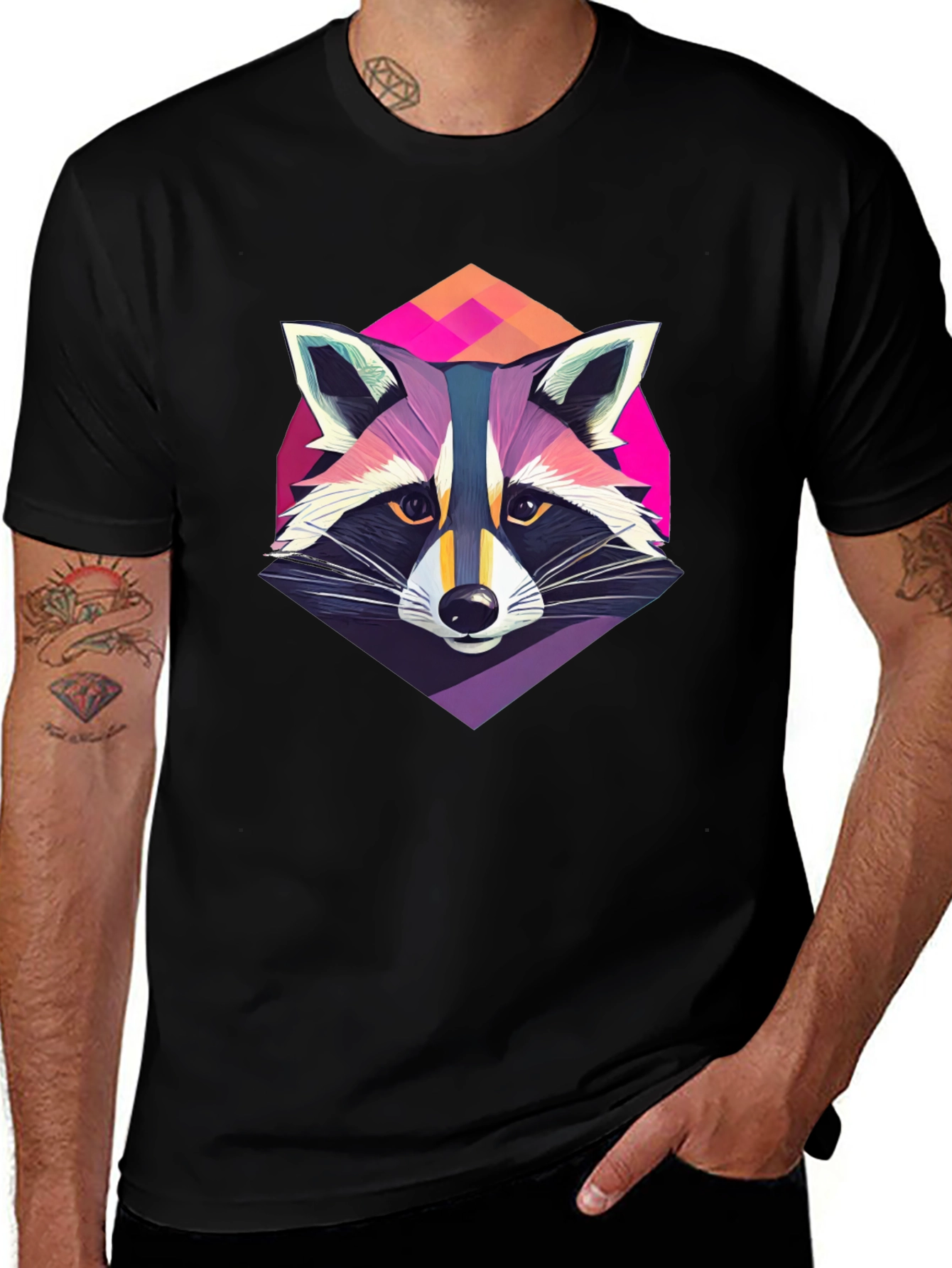Cool Raccoon Graphic Tee - Mens Black T-Shirt