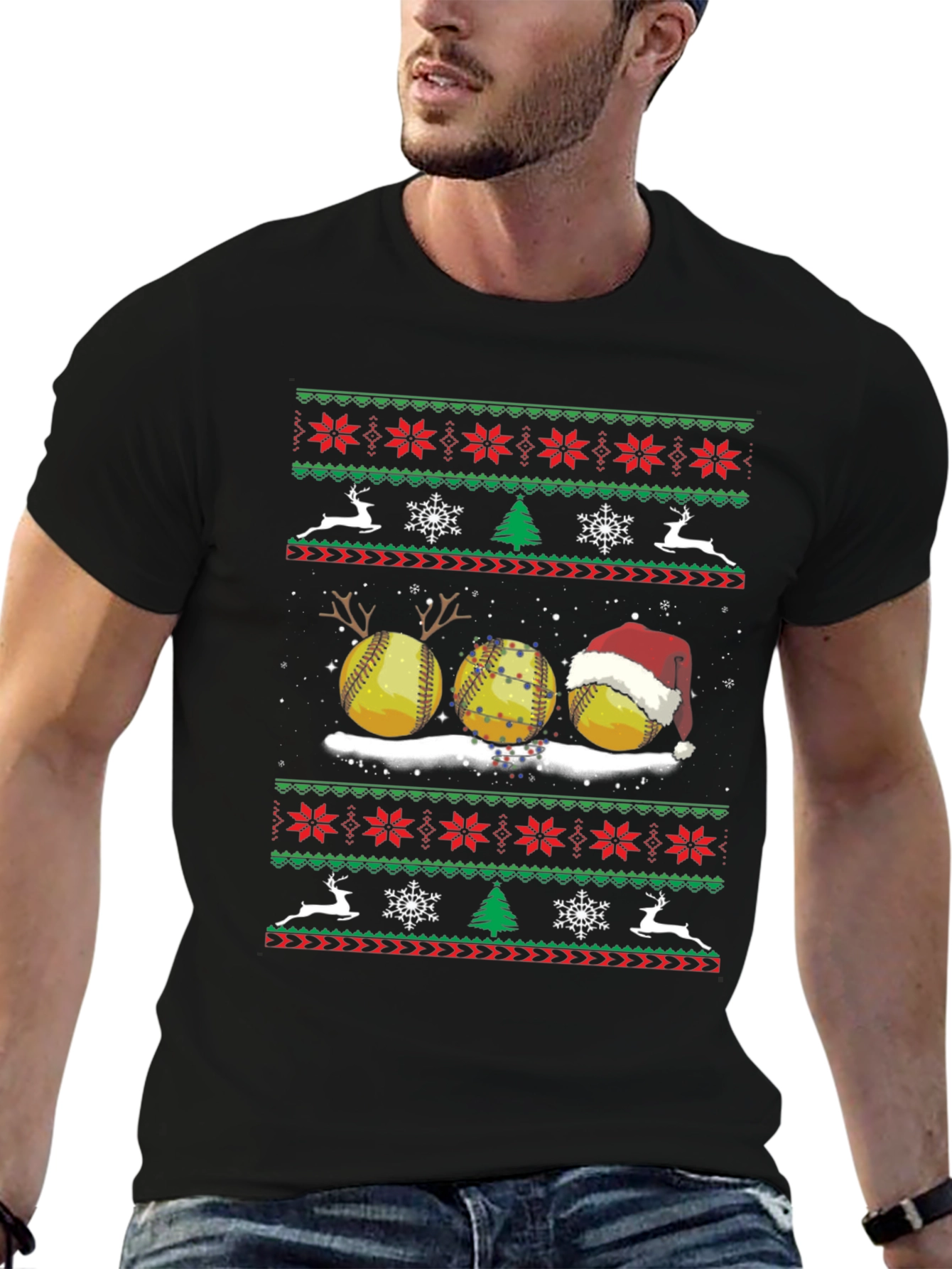 Festive Softball Christmas Sweater T-Shirt