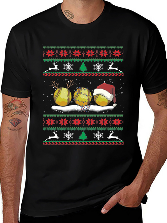 Festive Softball Christmas Sweater T-Shirt